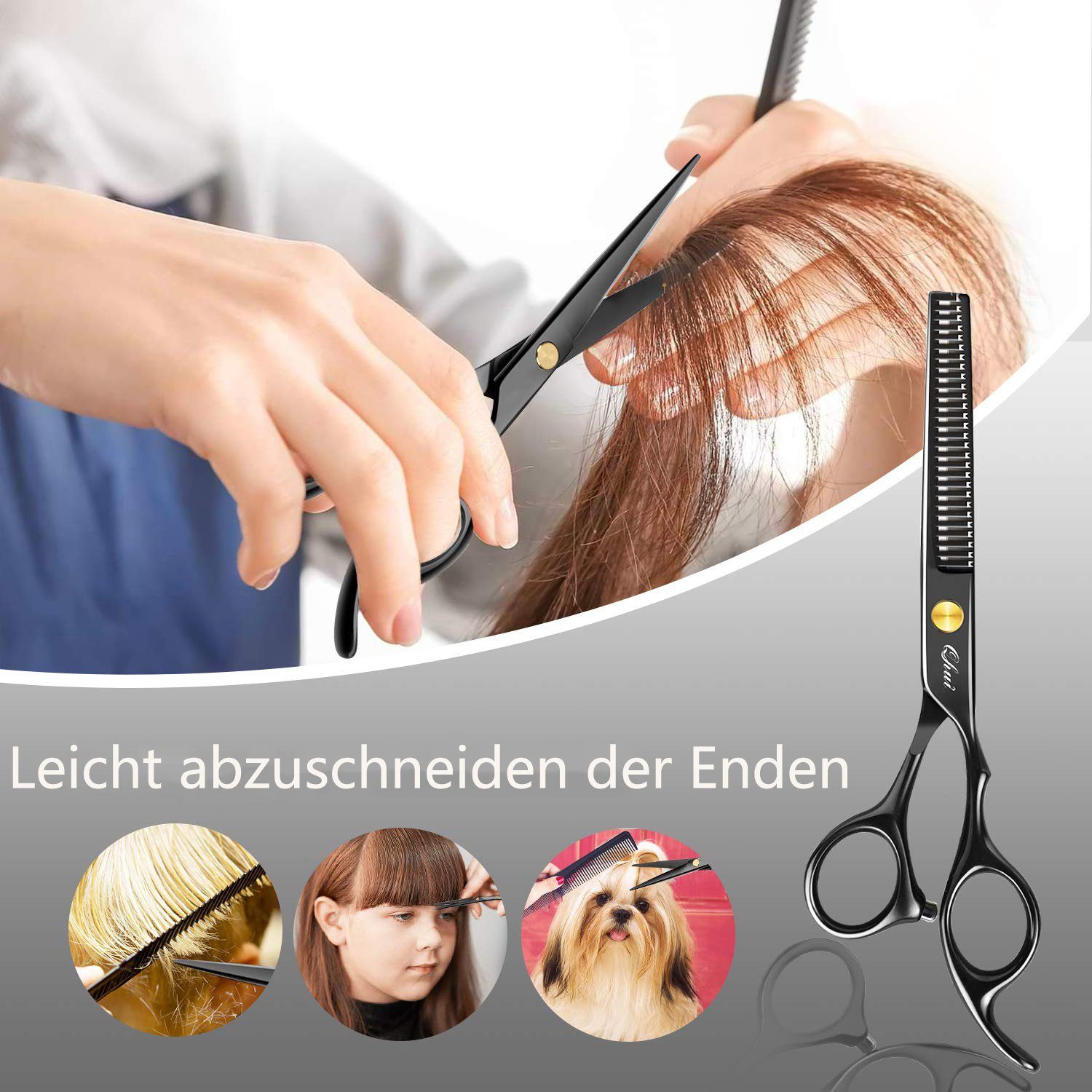 Vicbuy Haarschere, Haarschneideschere Friseurschere), Edelstahl (13er Friseurumhang, Haarscheren-Set, Friseur Damen/Herren/Kinder Set, Schwarz mit