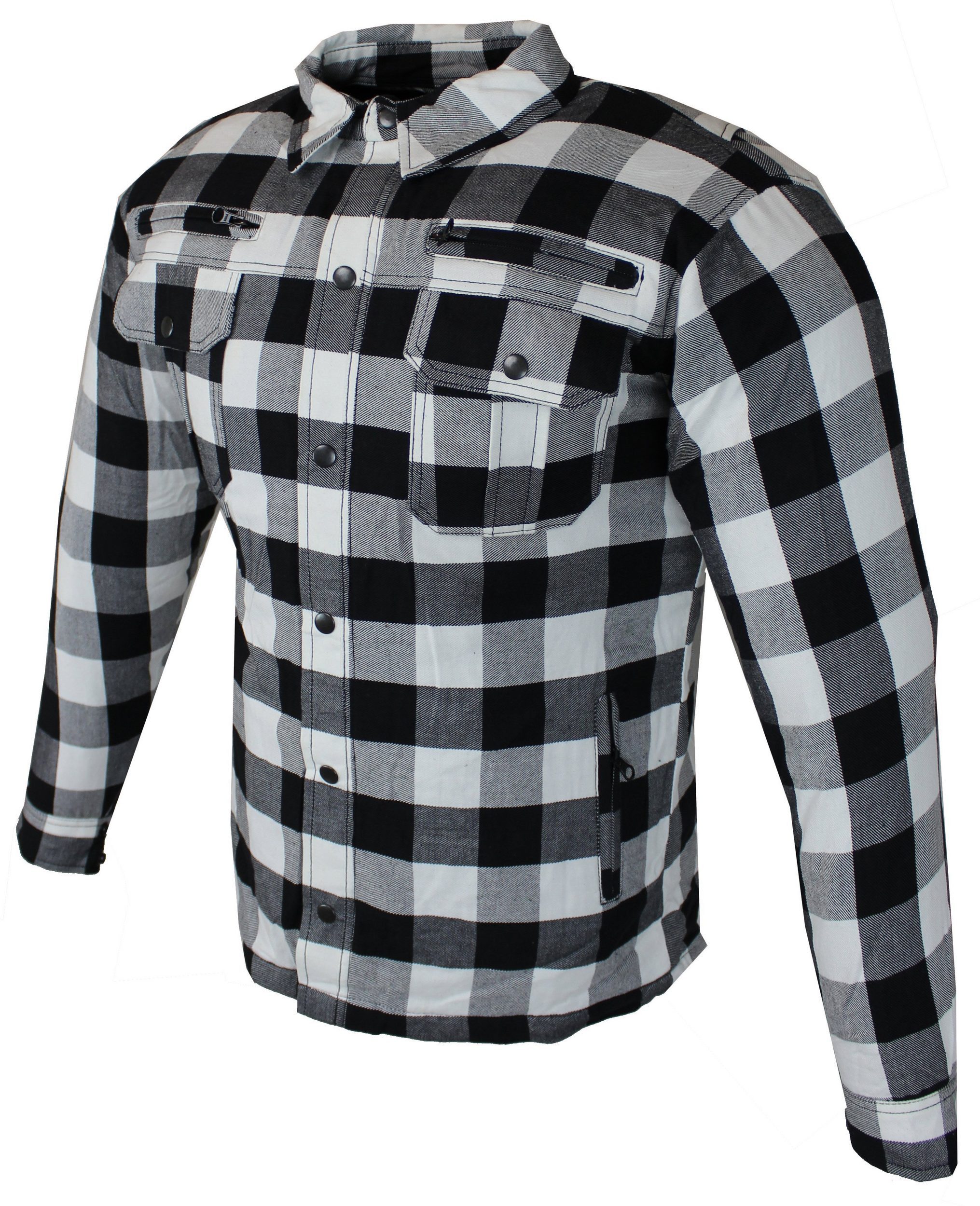 Alpha Speeds Motorradjacke Flanell-Holzfäller Motorrad KEV ARAMID Lumber Biker Hemd SLIM Weiß (Wasserdicht & Winddicht & Atmungsaktiv + Belüftungstaschen) All Season, wasserdichte Reißverschlüsse, mit Protektoren