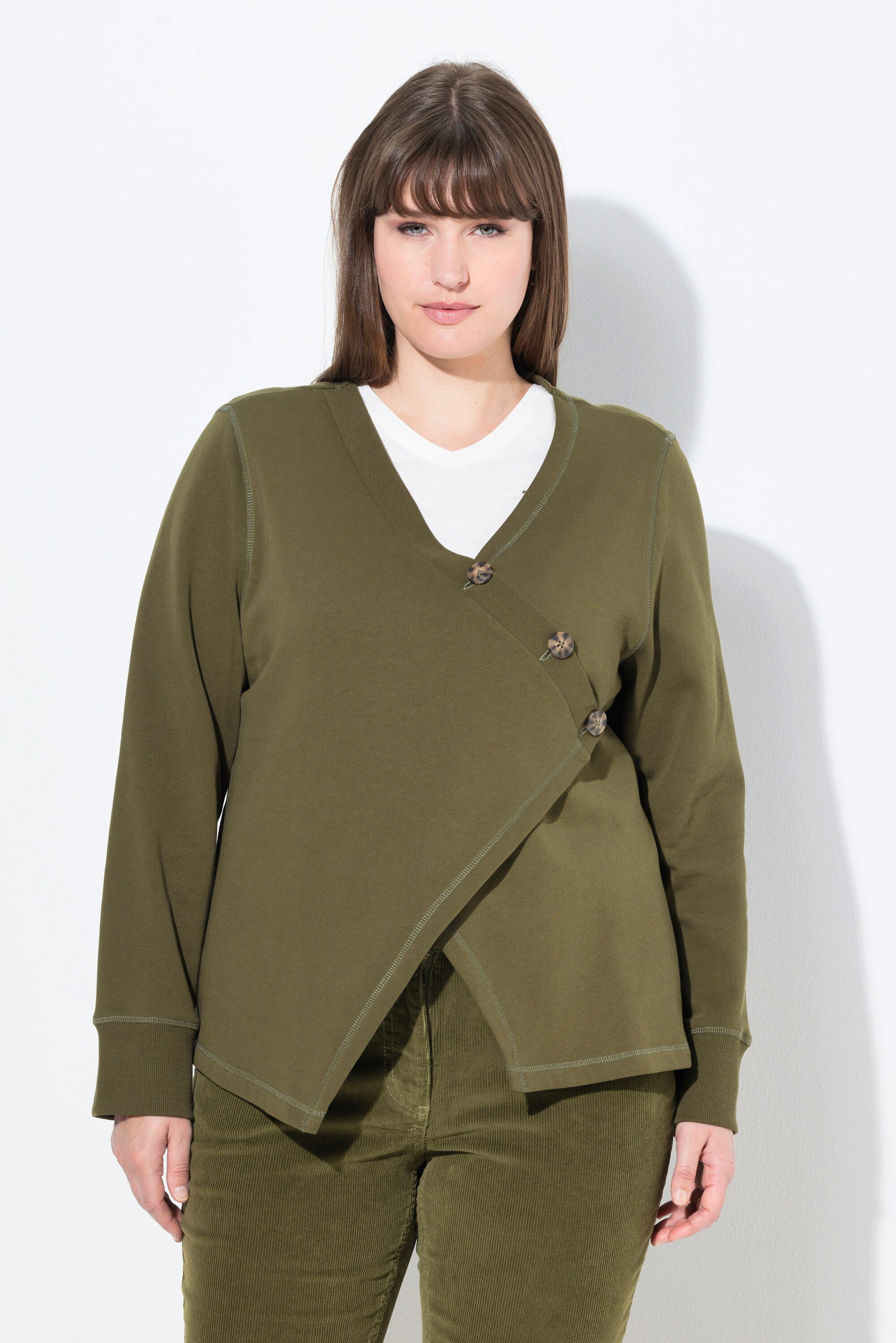Ulla Popken Sweatjacke Sweatjacke V-Ausschnitt Langarm günstig online kaufen