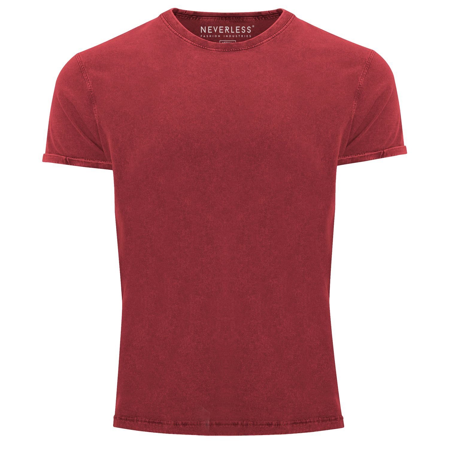 ohne Shirt Angesagtes Slim Look rot Neverless® Aufdruck Herren Neverless Print-Shirt Fit Cooles Basic Used T-Shirt mit Print Vintage