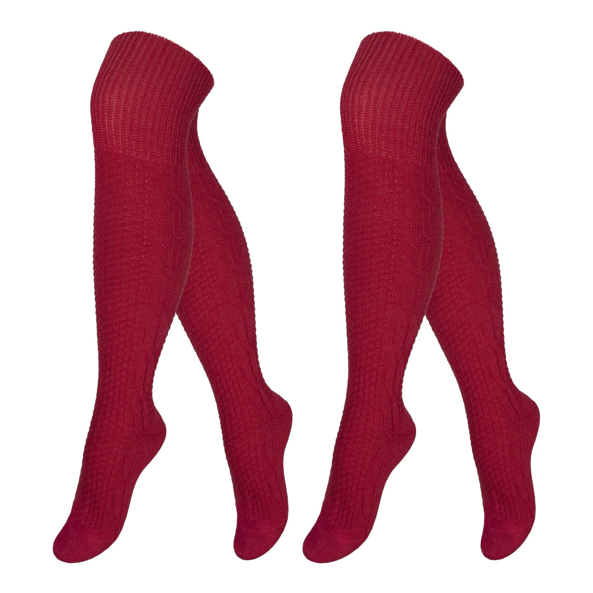 Black Snake Trachtensocken lange Kniestrümpfe mit Wolle und Strickmuster für Damen und Herren (Socken-Set, 2-Paar, Rot 35/38) Wandersocken mit Umschlagbund zu Lederhose und Dirndl fürs Oktoberfest