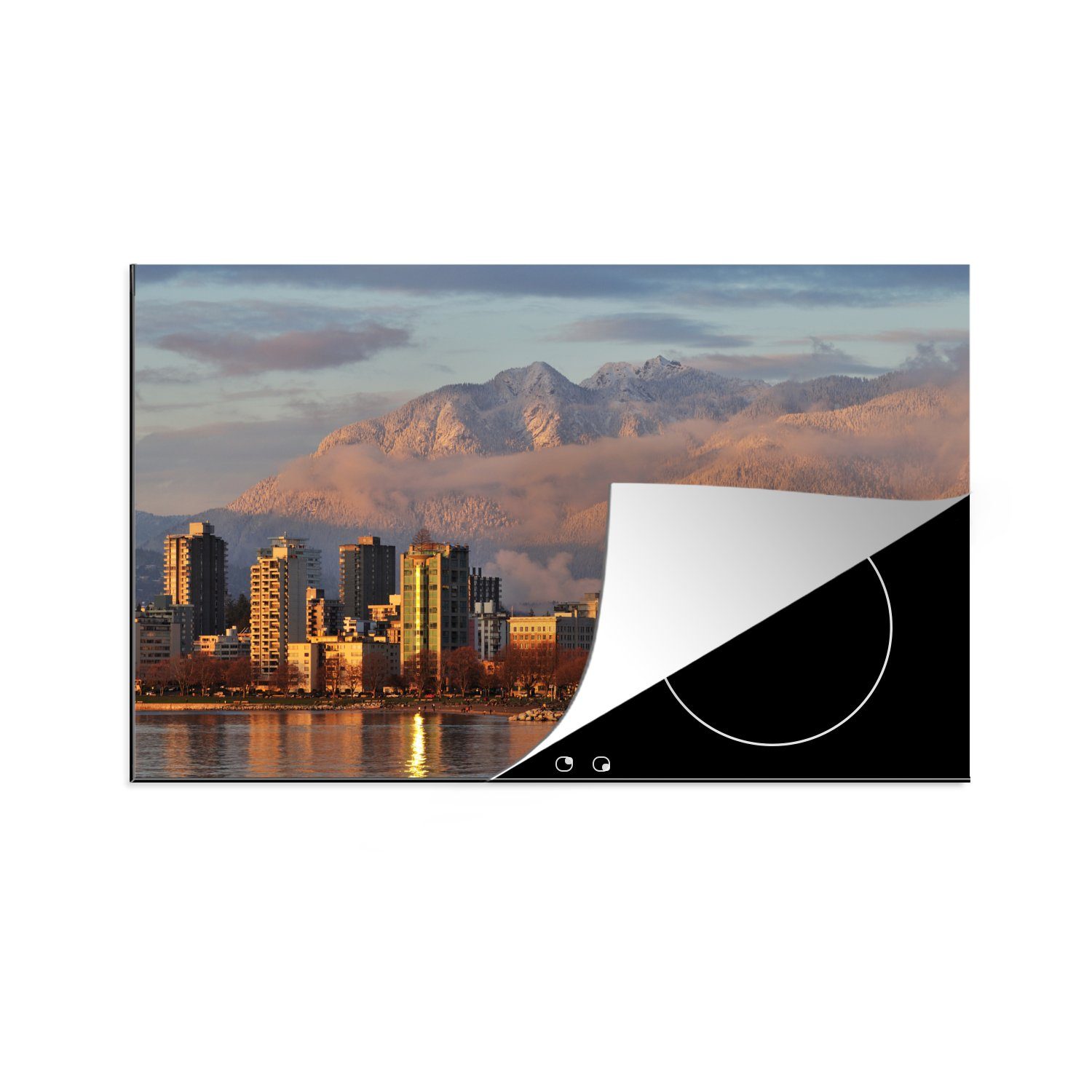 MuchoWow Herdblende-/Abdeckplatte Stadtbild mit Grouse Mountain im Hintergrund in Kanada, Vinyl, (1 tlg), 81x52 cm, Induktionskochfeld Schutz für die küche, Ceranfeldabdeckung
