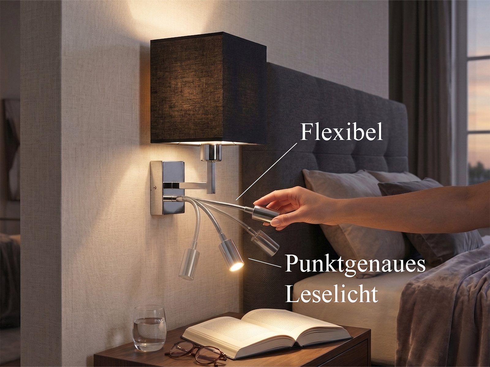 meineWunschleuchte Wandleuchte mit Schalter & Leselampe, Höhe 31cm, Lesearm, Leselicht LED fest integriert, ohne Leuchtmittel, Warmweiß, innen Wand-Lampe, moderne Nachttischlampe Bett mit Leseleuchte