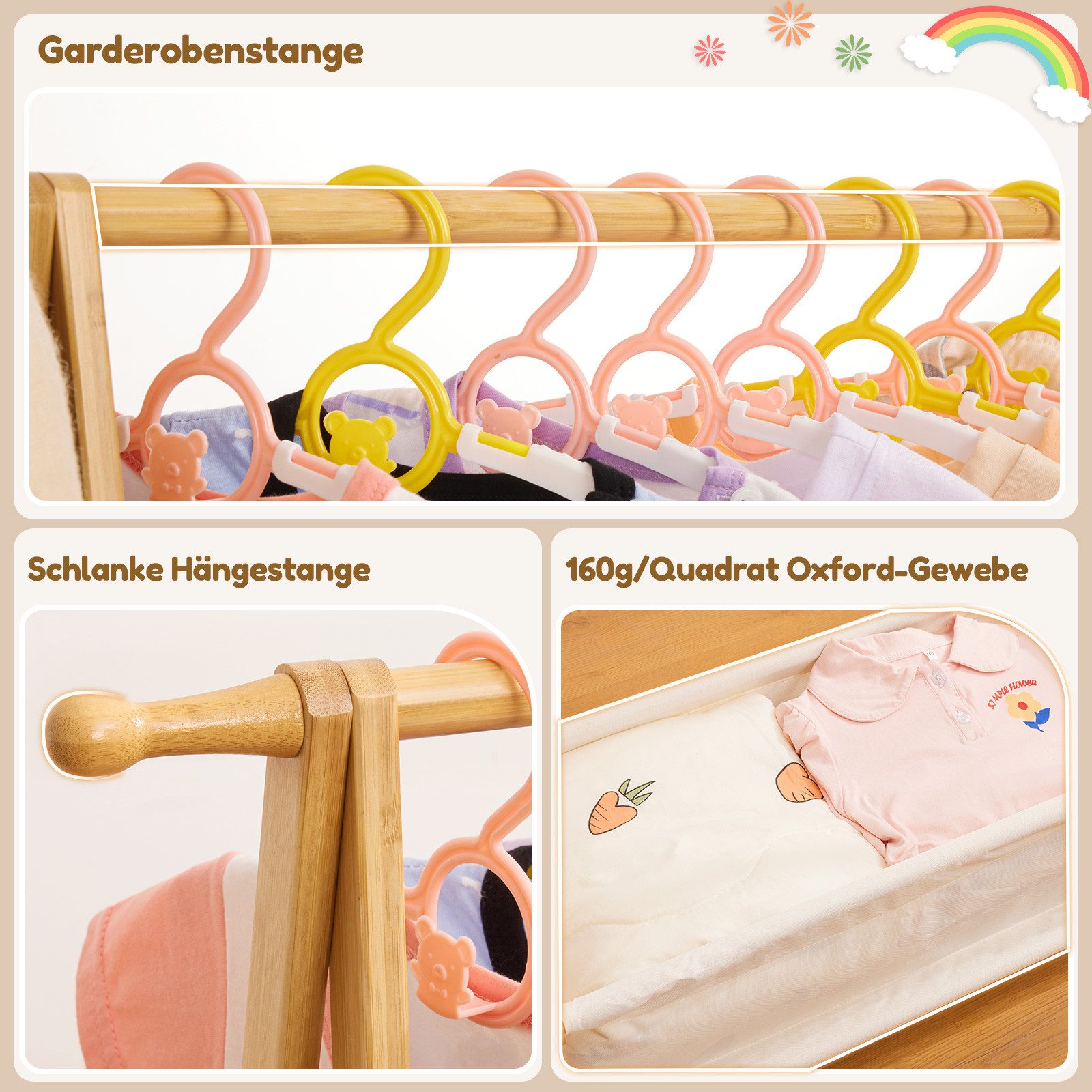 Yorbay Kleiderständer Kinder mit Aufbewahrungsbox, 86x36x106 cm, (Kleiderstange für Kinder), Klappbar – Bild 5 von 5
