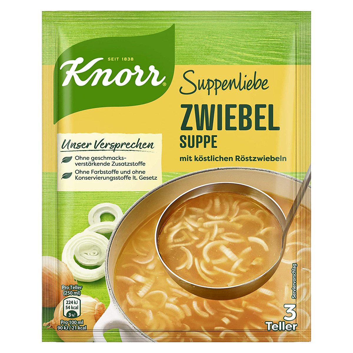 Knorr Fertiggericht, Knorr Zwiebelsuppe mit köstlichen Röstzwiebeln für 3 Teller 46g