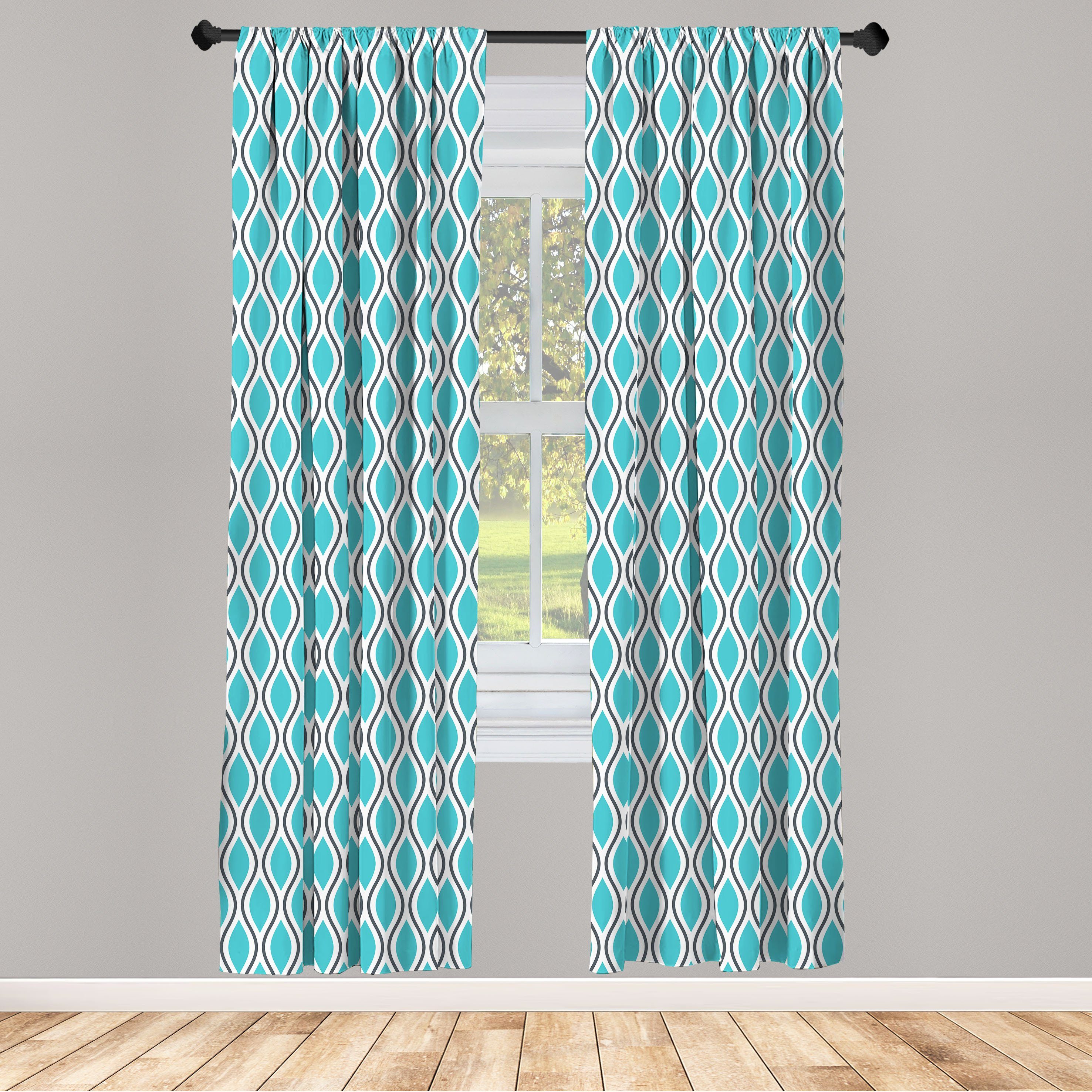 Gardine Vorhang für Wohnzimmer Schlafzimmer Dekor, Abakuhaus, Microfaser, Abstrakt Gewellte Linien Ogee Shapes