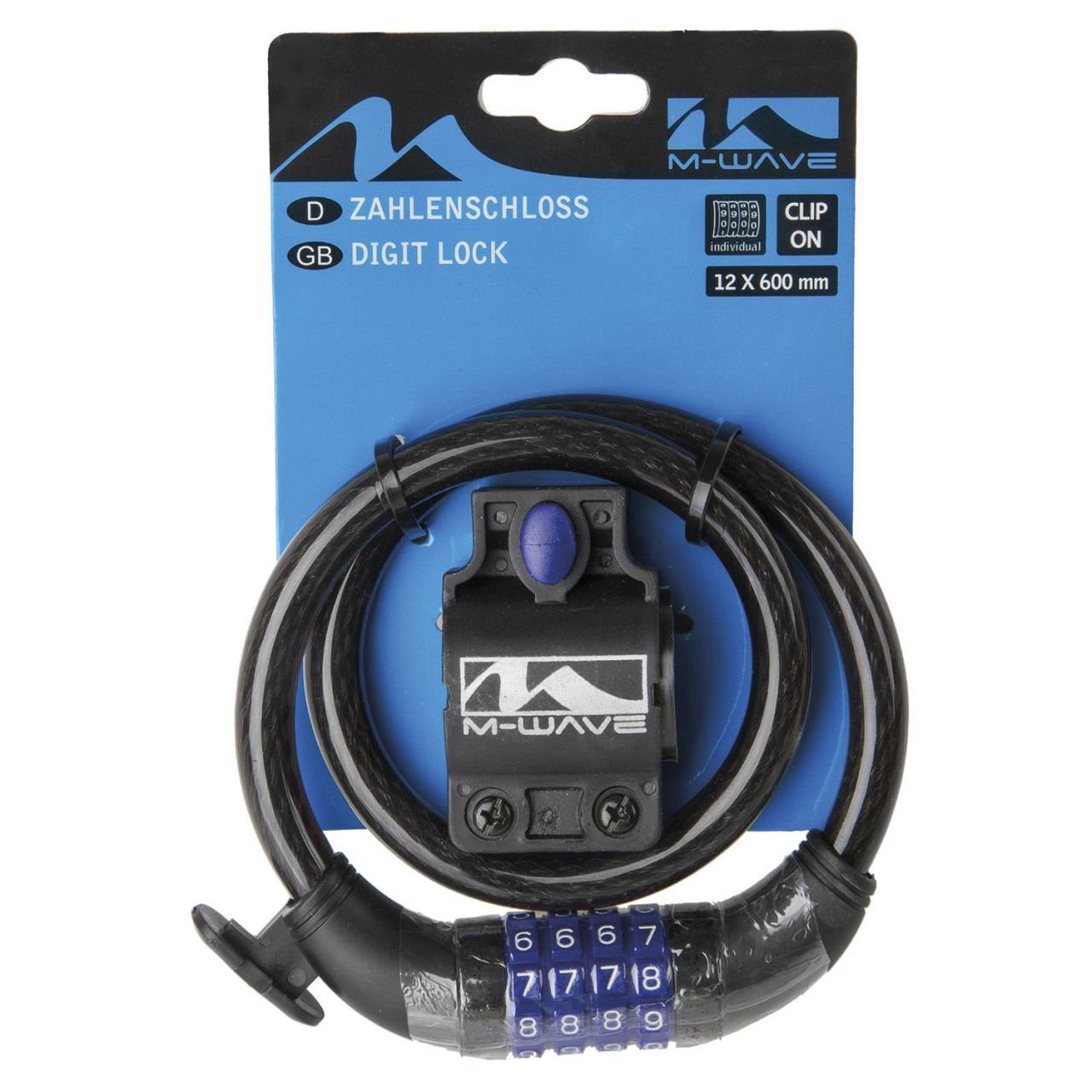 M-Wave Kabelschloss Zahlenschloss Clip On Halter Ø 12 x 600 mm transparent