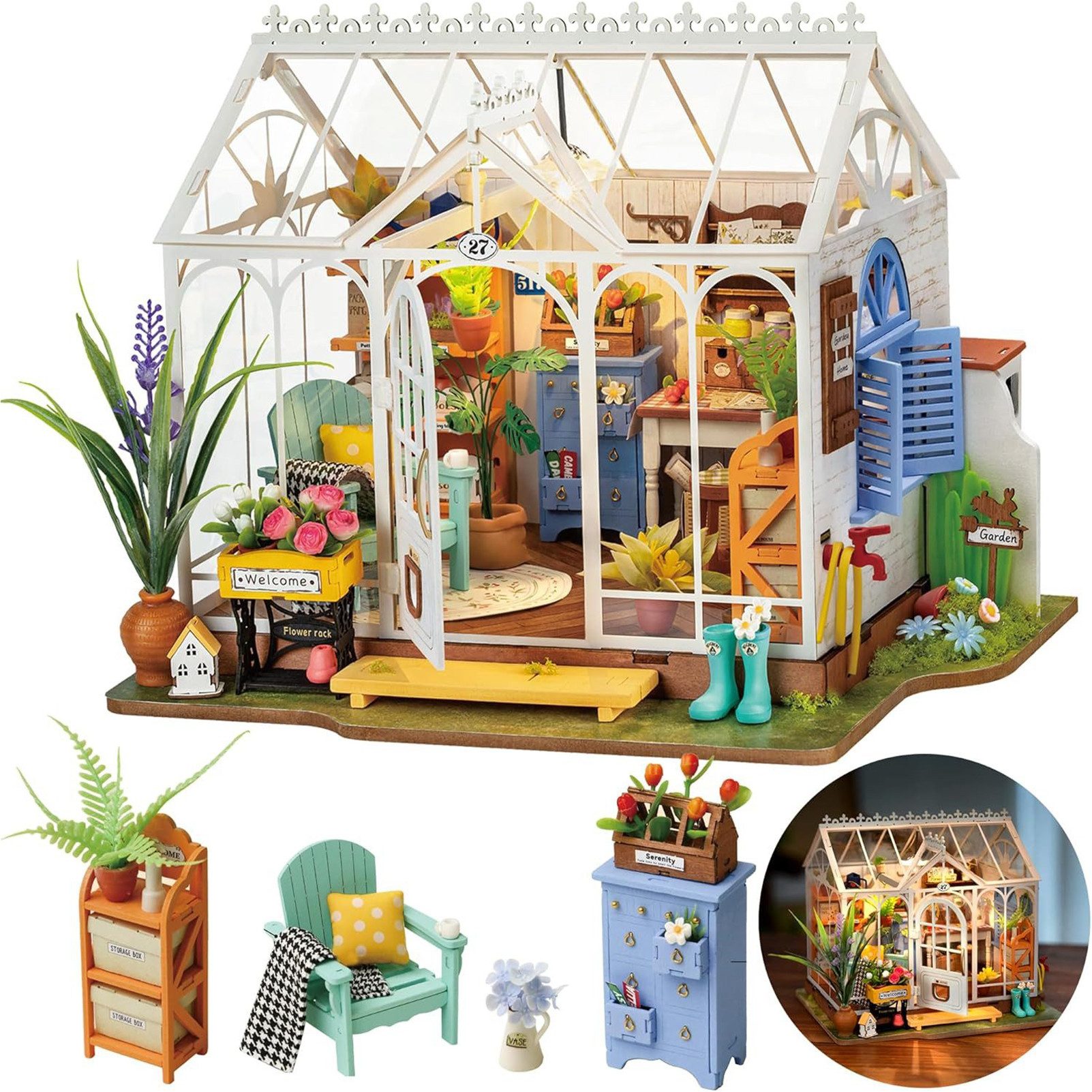Esun 3D-Puzzle Miniatur Haus Gewächshaus Holz, günstig online kaufen
