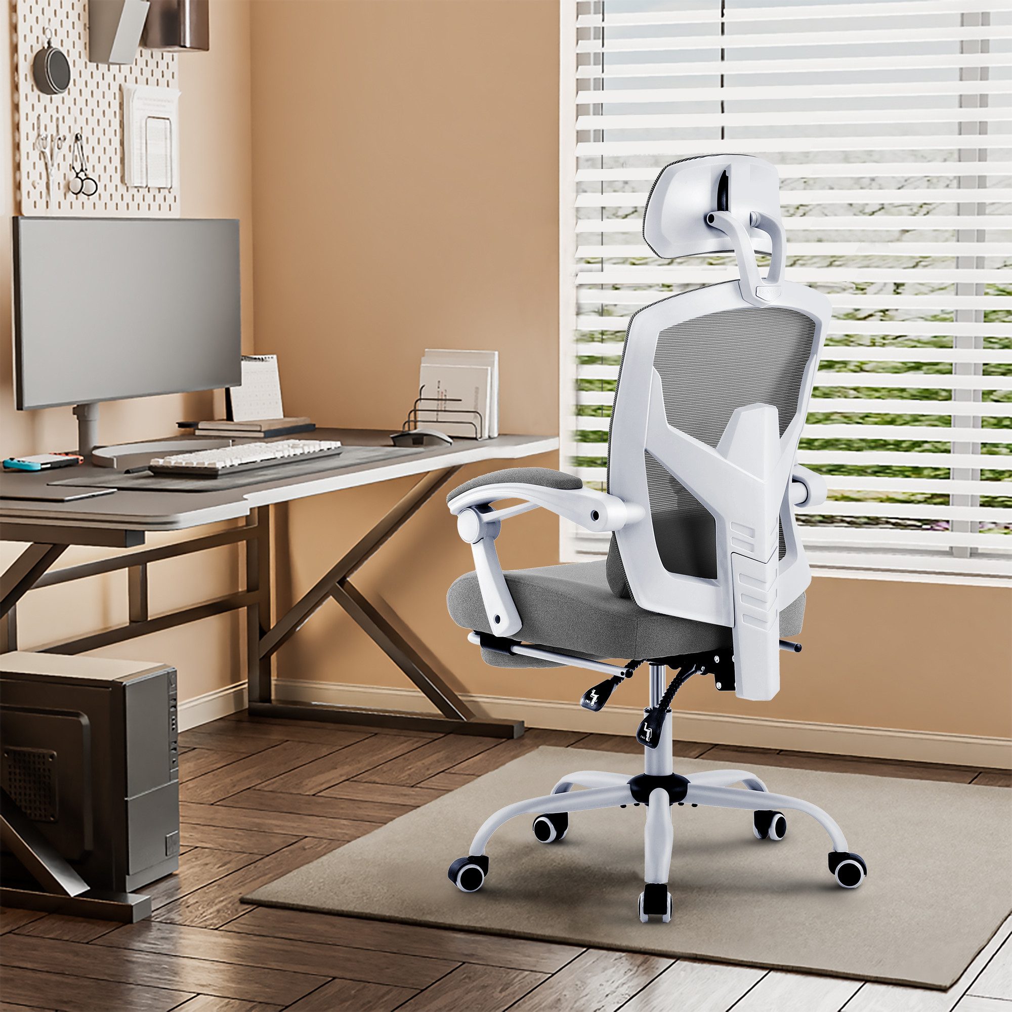 DUMOS Bürostuhl Ergonomisch Schreibtischstuhl Komfortarmlehnen Fußstütze Of günstig online kaufen