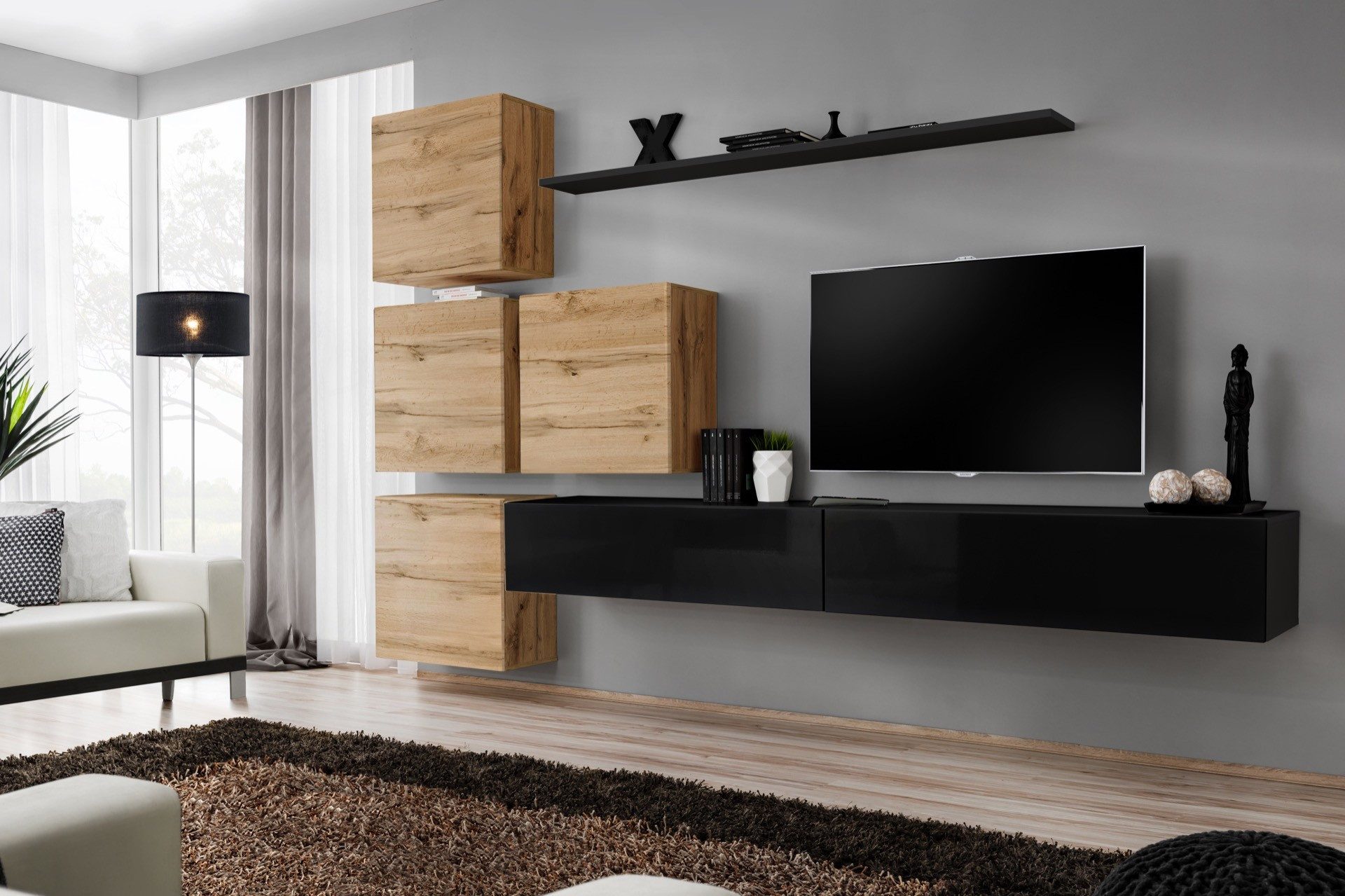 Xlmoebel Wohnwand 7tlg. Luxus TV-Ständer Holz Garnitur mit Wandschrank, Made in Europa