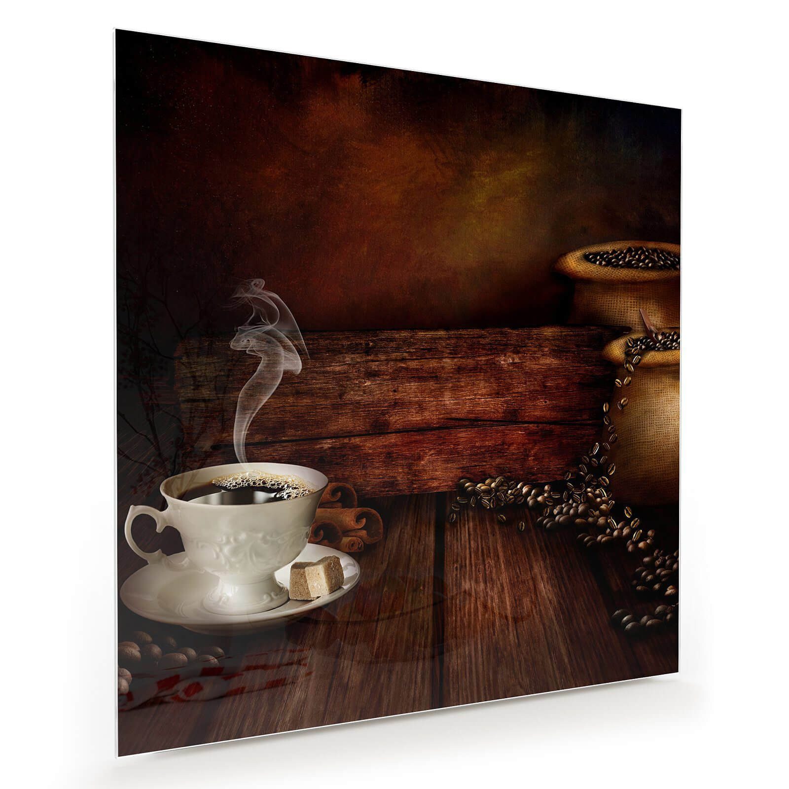 Glasbild Wandbild Quadratisch Design aus Kaffee mit Aufhängung