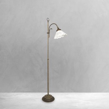 Licht-Erlebnisse Stehlampe ZEFIRA, ohne Leuchtmittel, in Bronze Antik matt Weiß E27 130 cm Keramik Echt-Messing Rustikal