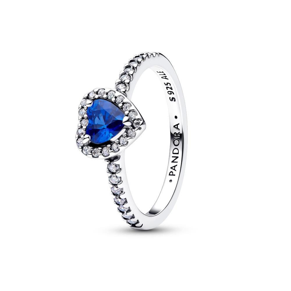 Fingerring PANDORA Damenring aus 925er Silber, Timeless, blauer Kristall