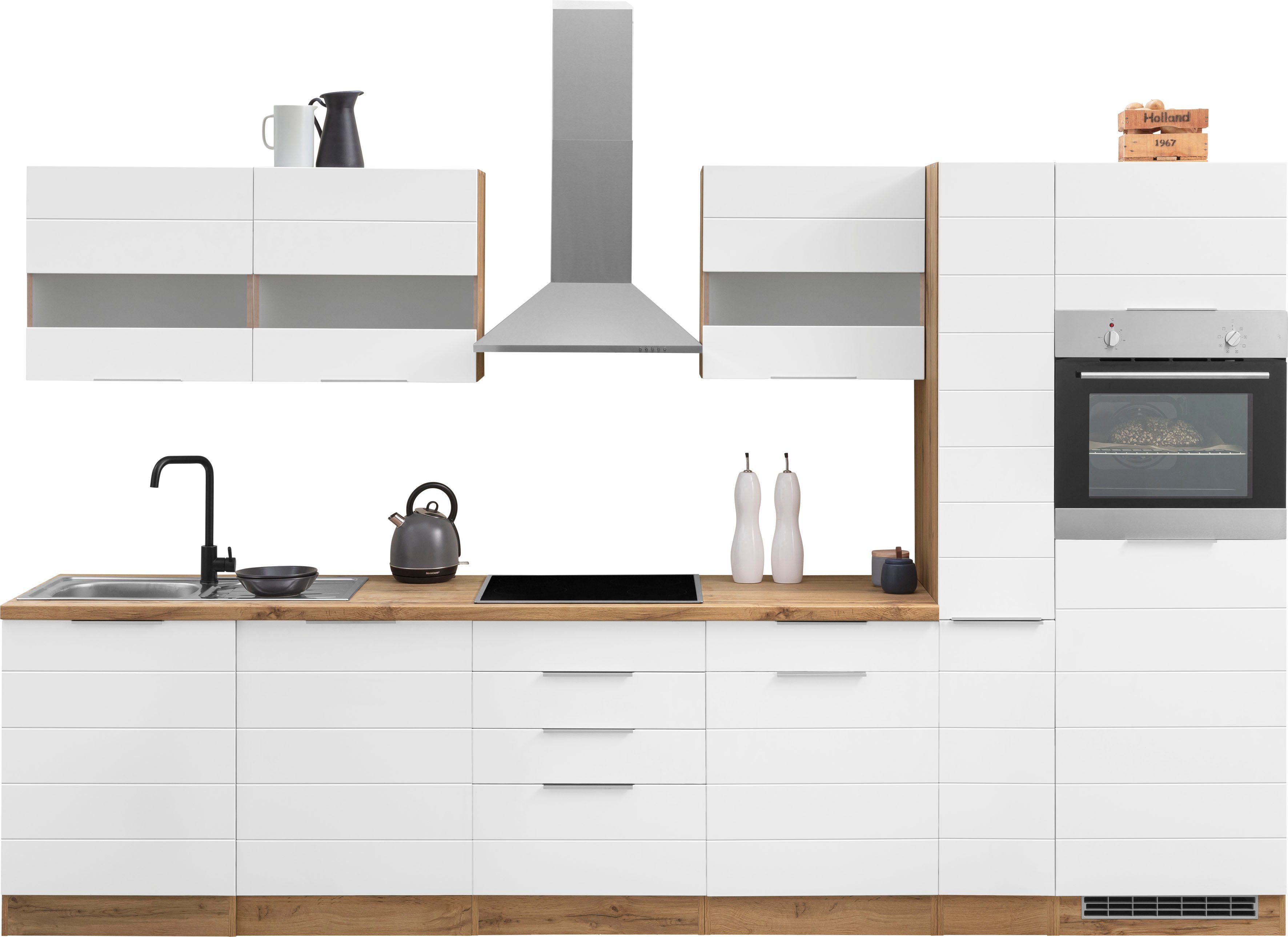 HELD MÖBEL Küche Luhe, 330 cm breit, wahlweise mit oder ohne E-Geräten, gefräste MDF-Fronten weiß