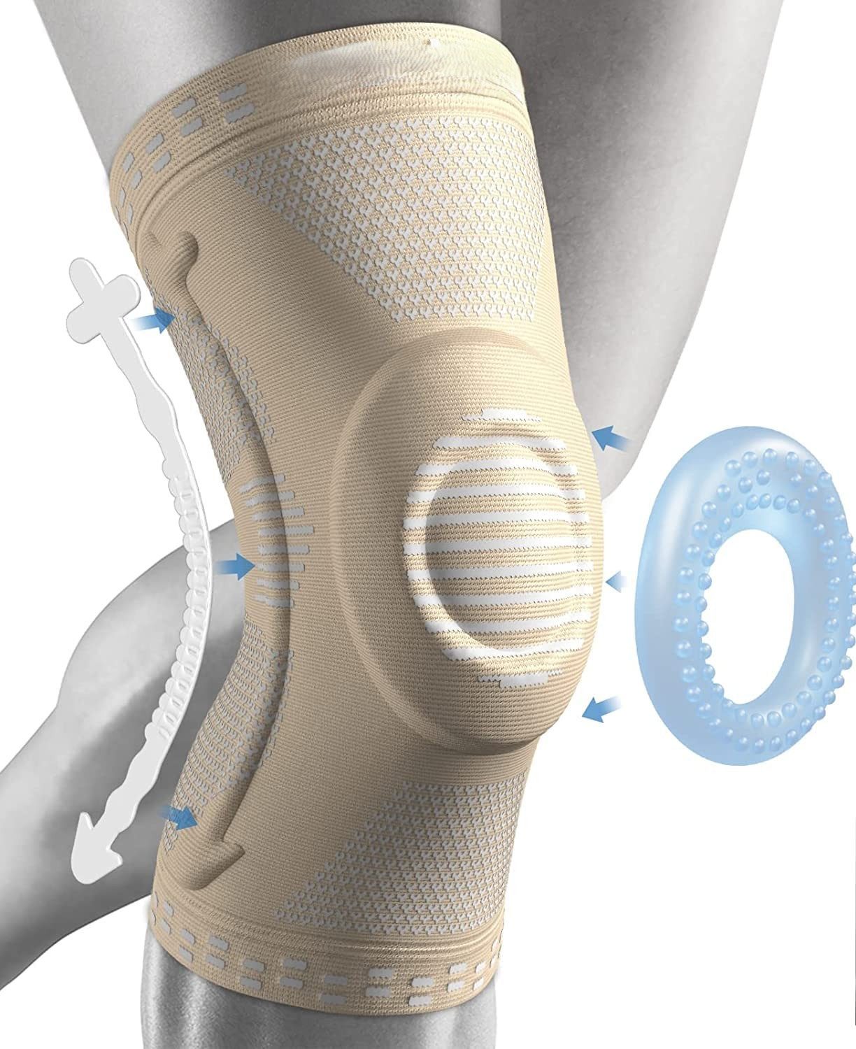 LA CUTE Kniebandage Kniebandage mit Gel-Pad & Stabilisation Sport, Gelenkschutz, Meniskus (Einzelne Kniebandage für Sport & Gelenkschutz, Kniebandage Blau mit Gel Pad & Federstabilisatoren), Kniebandage Blau mit Gel Pad & Stabilisatoren, atmungsaktiv