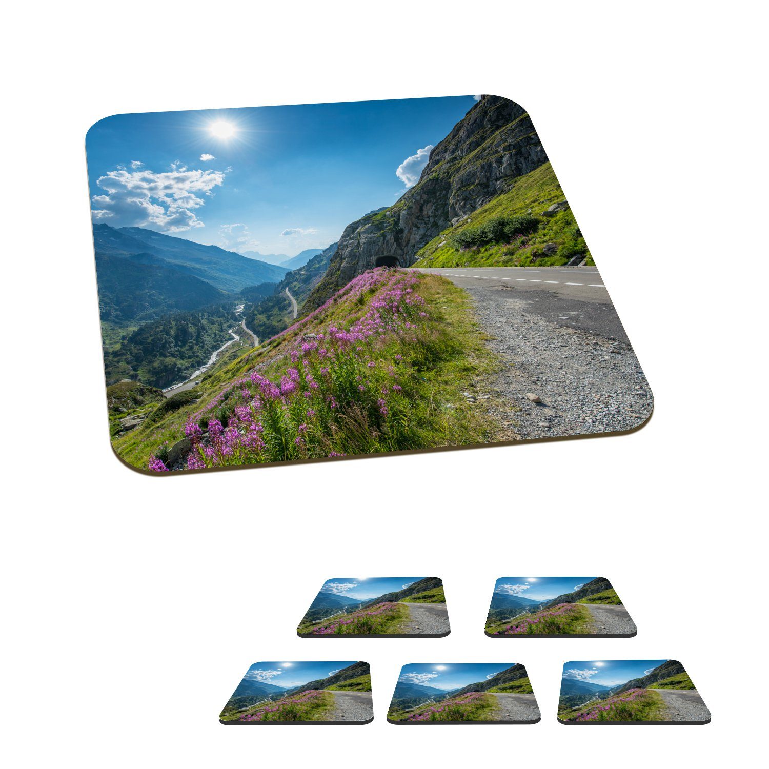 MuchoWow Glasuntersetzer Schweiz - Alpen - Natur, Zubehör für Gläser, 6-tlg., Glasuntersetzer, Tischuntersetzer, Korkuntersetzer, Untersetzer, Tasse