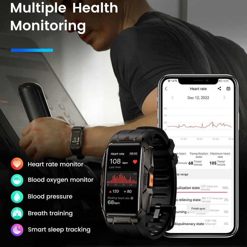 TESOFIT Smartwatch (1,43 Zoll, Android iOS), Herren 100m wasserdicht  fitness tracker mit 3d amoled akkulaufzeit