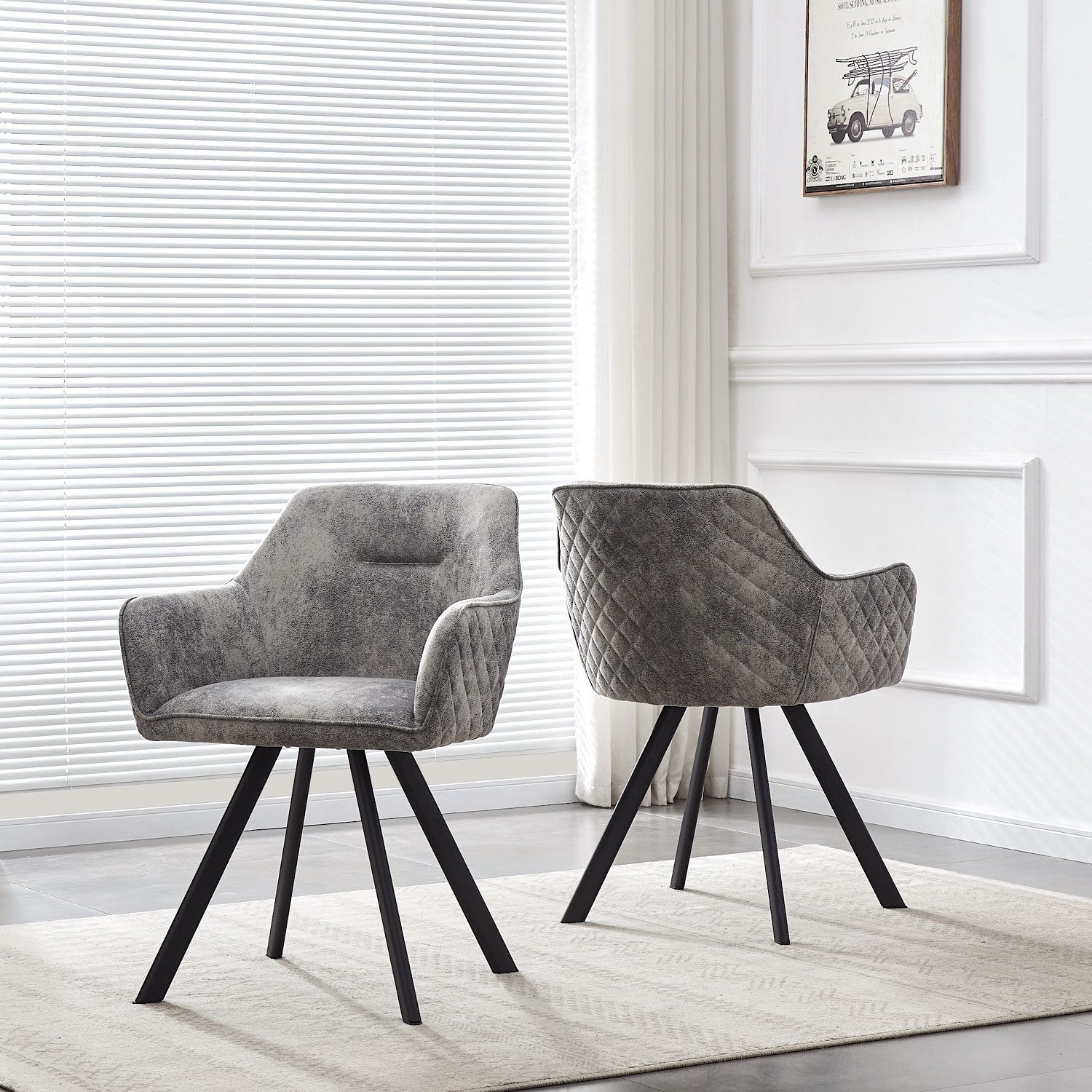 B&D home 4-Fußstuhl CYRUS (mit Armlehnen, 2 St), gepolstert, mit Armlehnen, Wildleder Optik