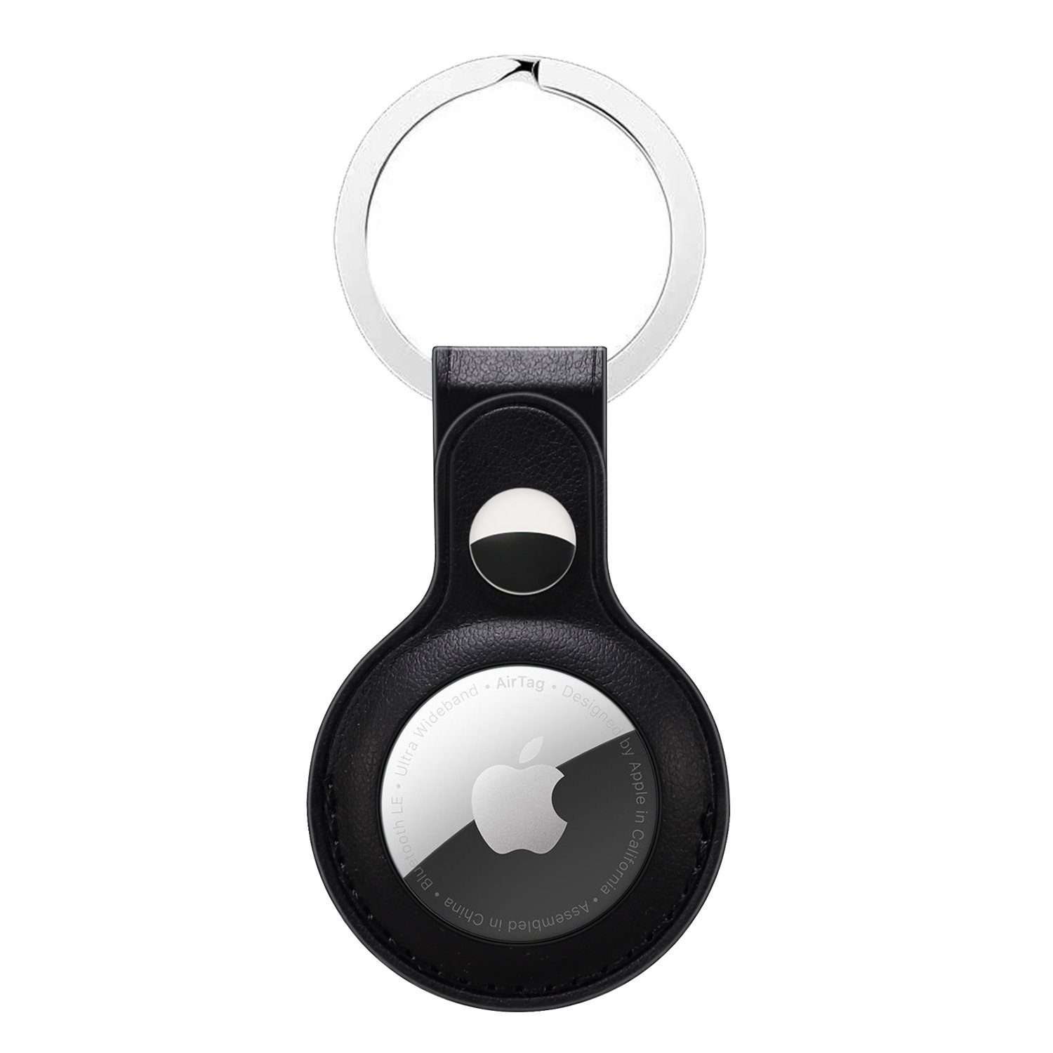 Leder Schlüsselanhänger AirTag, zggzerg Schwarz Keyring für Apple Schlüsselanhänger Lederhülle