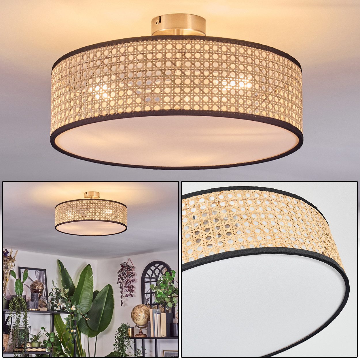 hofstein Deckenleuchte Deckenlampe aus Metall/Korbgeflecht/Stoff/Kunststoff günstig online kaufen