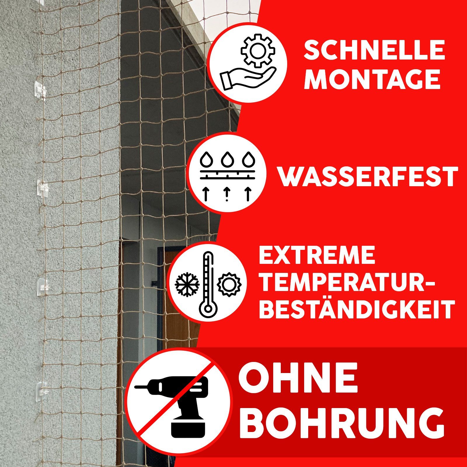 KONZEPT Klebehaken Klebehaken mit Montagekleber Befestigung für Katzennetz, Katzennetz, Volierennetz, (Set), ohne Bohren