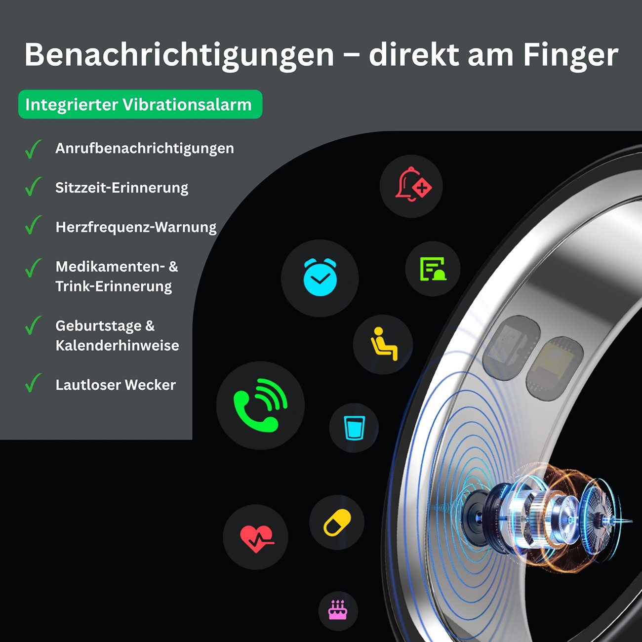 imiki Smart Ring Ring 2, .Herzfrequenzmessung &Aktivitätstracking