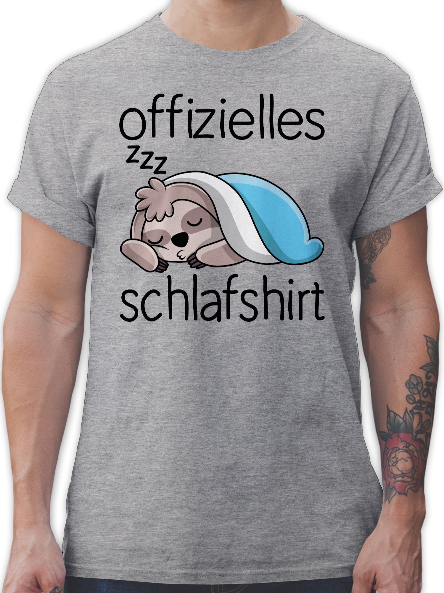 Sprüche Grau T-Shirt Schlafshirt Offizielles Statement meliert Faultier mit schwarz Shirtracer 1 -