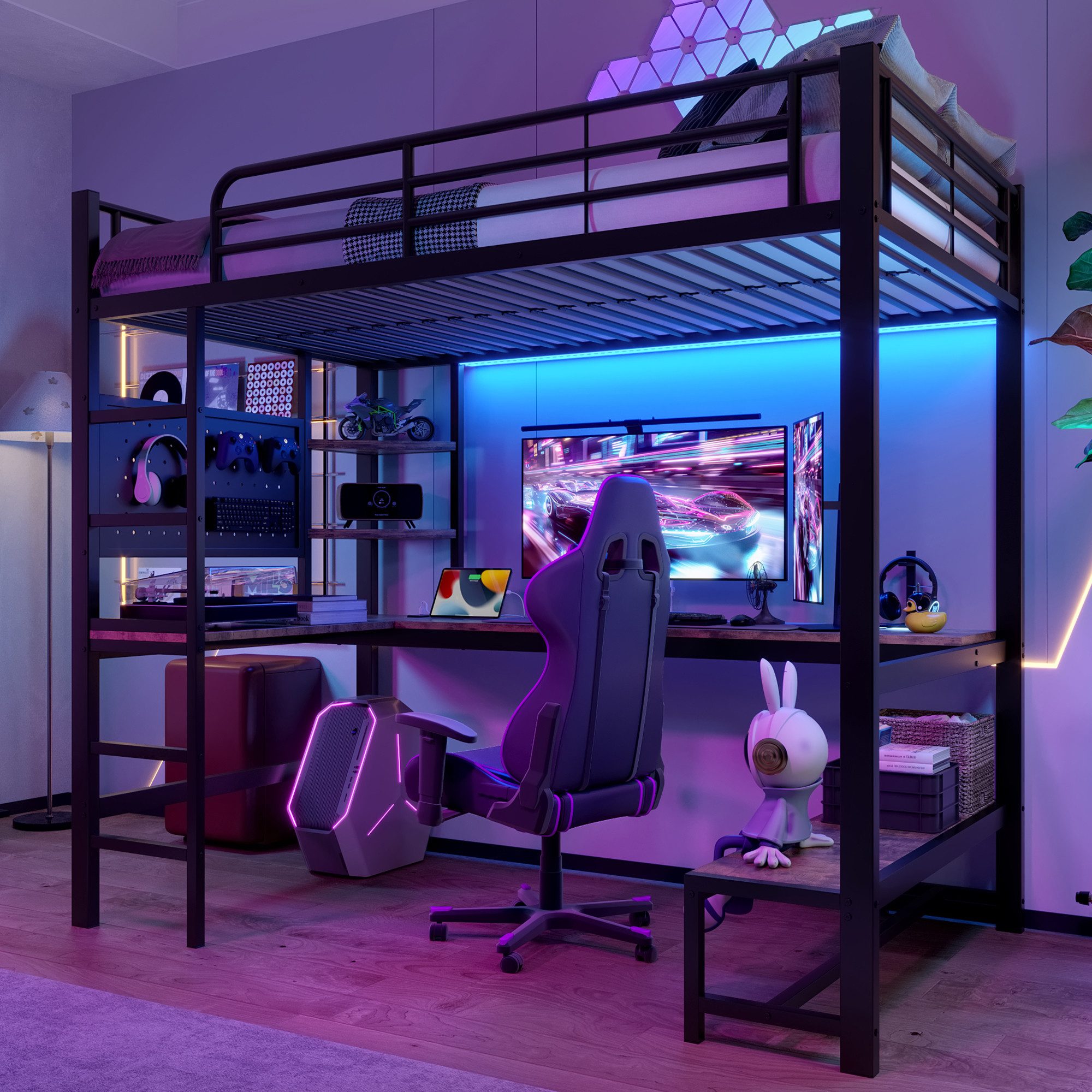 TavilaEcon Hochbett Eisenrahmen, USB-Typ-C-Buchse, LED Leiste, günstig online kaufen