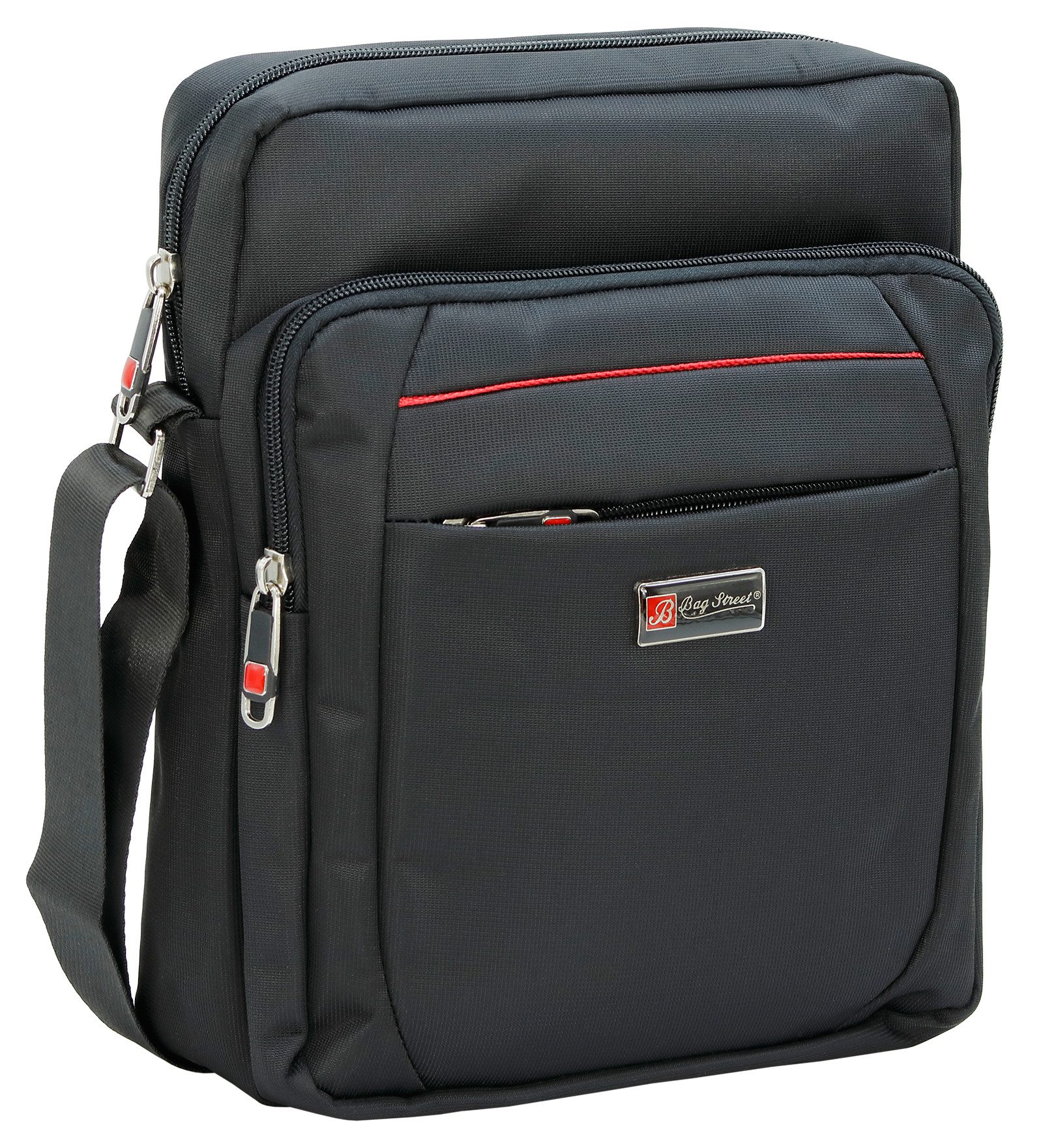 BAG STREET INTERNATIONAL Messenger Bag - Crossover Umhängetasche Schultertasche Medium Size Nylon Schwarz, Leicht