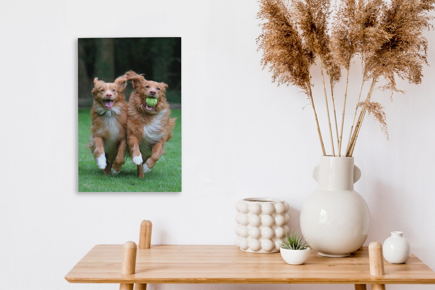 Leinwandbild OneMillionCanvasses® mit Hunde Gemälde, Zwei Leinwandbild inkl. St), cm Zackenaufhänger, bespannt Ball, (1 fertig spielen 20x30