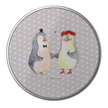 Mr. & Mrs. Panda Aufbewahrungsdose Pinguin Heirat - Grau Pastell - Geschenk, Verlobung, Liebesgeschenk, (1 St), Besonders glänzend