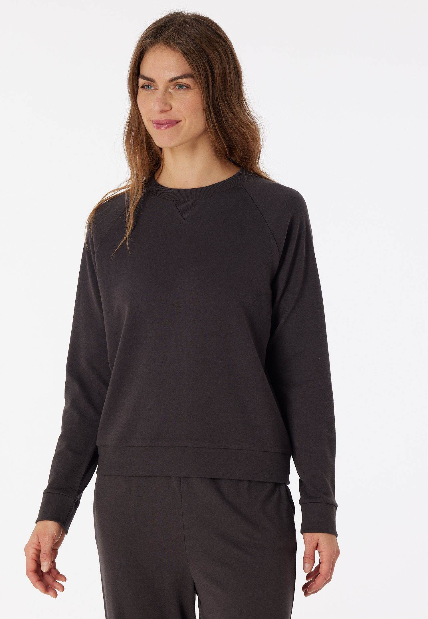 Schiesser Sweatshirt mit Markenlabel anthrazit