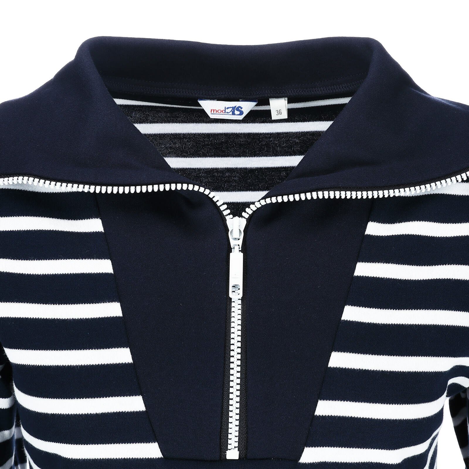 modAS Langarmshirt 22006 Damen Troyer-Shirt Maritim mit Streifen - Streifenshirt aus Baumwolle