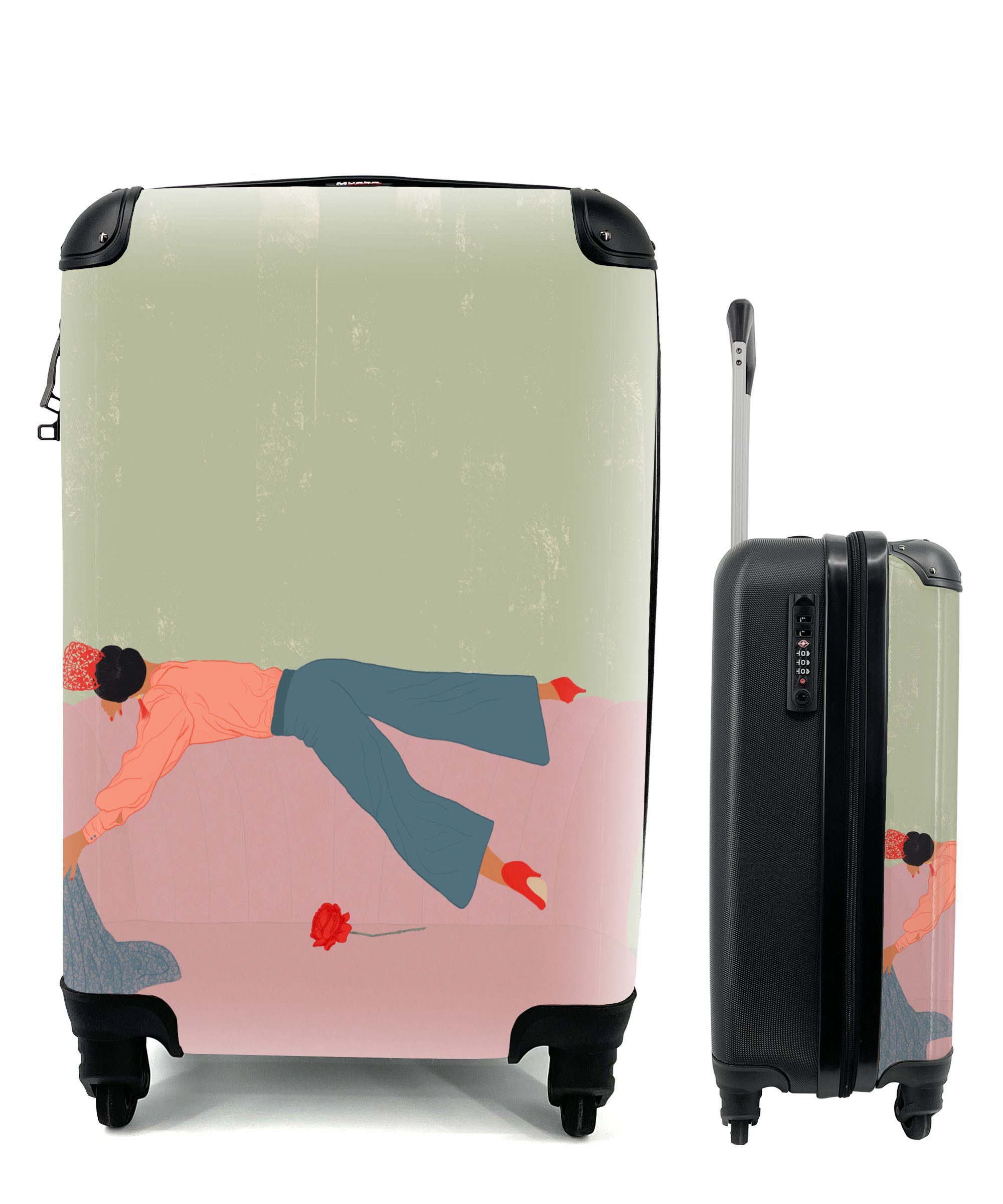 MuchoWow Handgepäckkoffer Vintage - Frauen - Design, 4 Rollen, Reisetasche mit rollen, Handgepäck für Ferien, Trolley, Reisekoffer