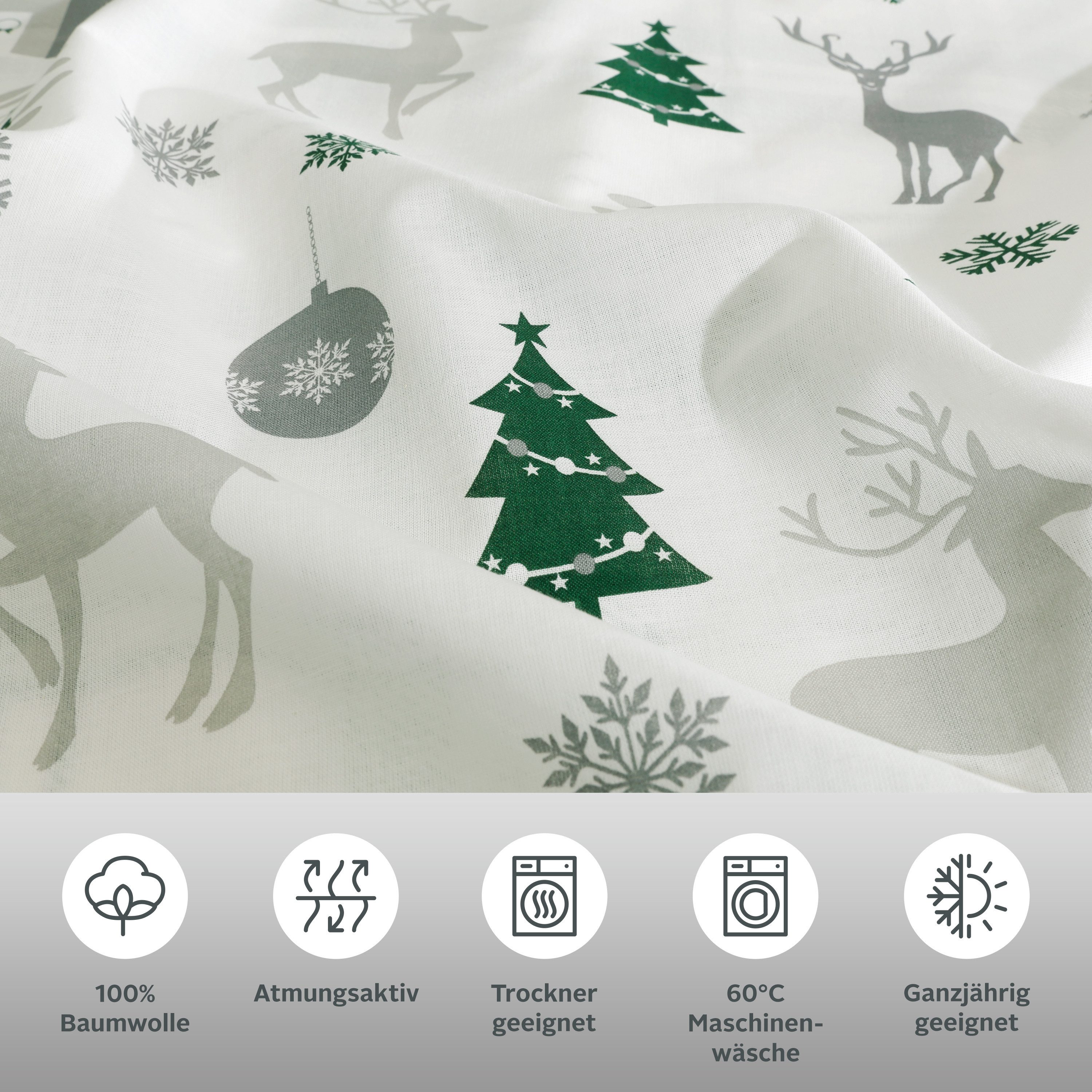 OTTO home Bettwäsche Mikkel, Linon, 2 teilig, Bettwäsche ab Gr. 135x200 cm,100% Baumwolle, Weihnachten