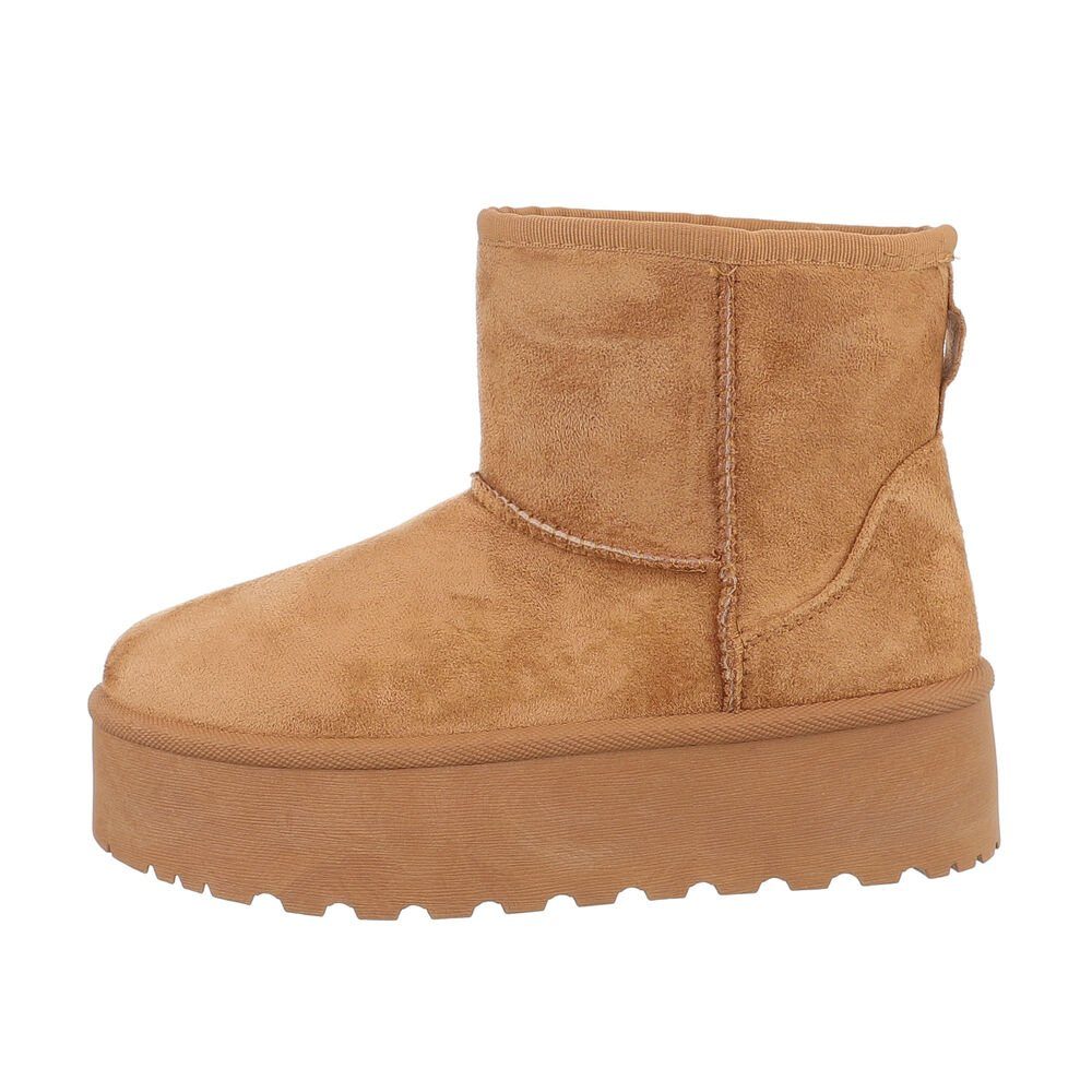 Ital-Design Damen Snowboots Freizeit Snowboots Flach Plateaustiefeletten in Camel