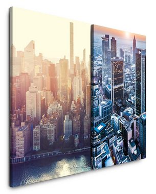 Sinus Art Leinwandbild 2 Bilder je 60x90cm New York Mega City Wolkenkratzer Skyline Großstadt Modern USA