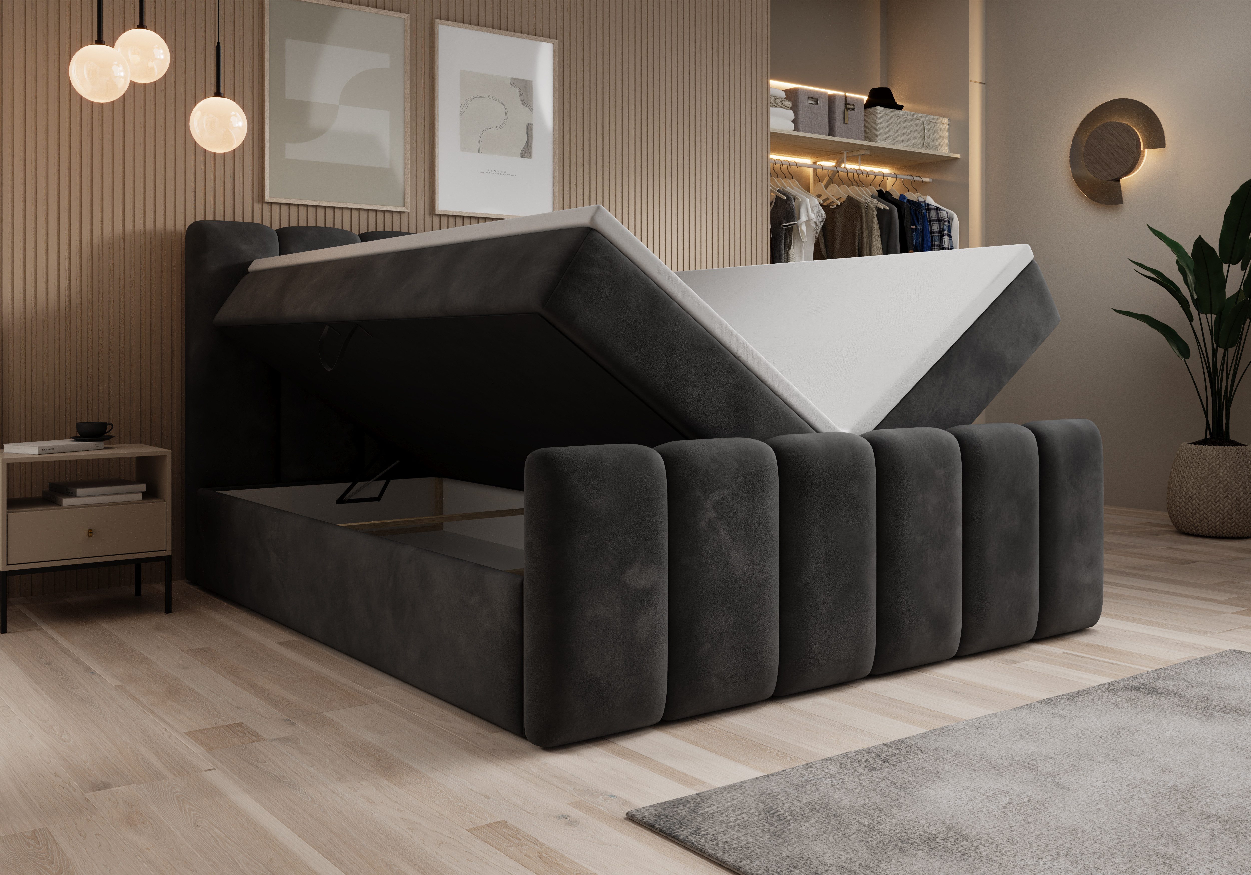 wonello Boxbett Ardena, Bett mit Bettkasten - wahlweise Boucle oder Samt