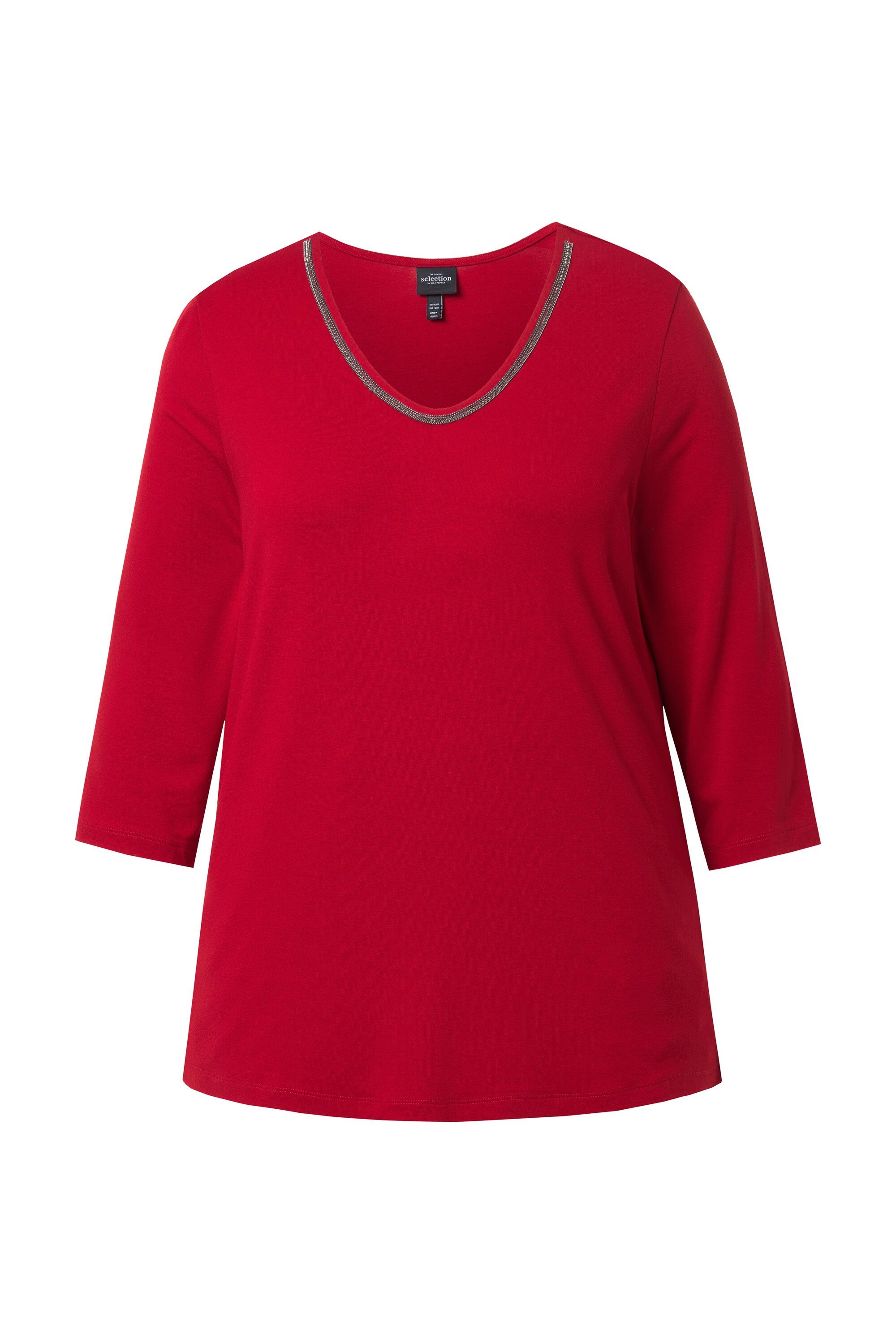 Ulla Popken T-Shirt Shirt Zierband Classic V-Ausschnitt 3/4-Arm günstig online kaufen