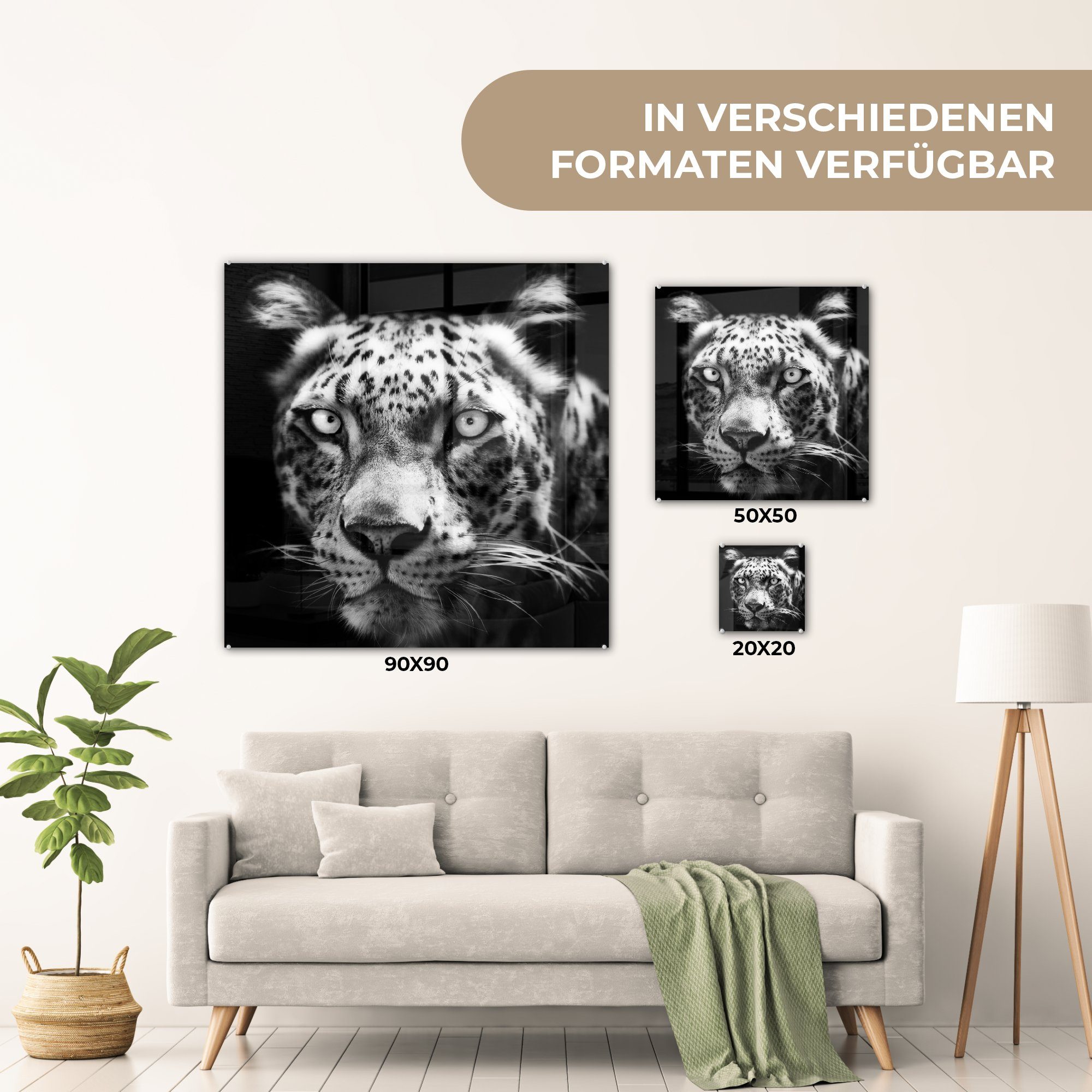 schwarzem Nahaufnahme St), (1 Hintergrund auf Acrylglasbild Wandbild in - Leopard - Bilder vor auf - Glas Wanddekoration Persischer Glas Schwarz, MuchoWow Glasbilder Foto