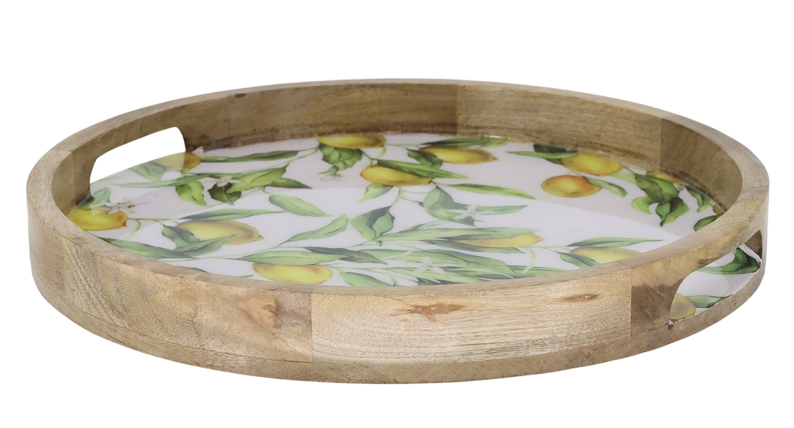 Chic Antique Dekotablett Chic Antique - Tablett Holztablett mit Griff Rund D 35cm Holz