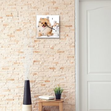 Primedeco Wanduhr Glasuhr Wanduhr Wandkunst Größe 30 x 30 cm mit Motiv Katze und kleiner Hund