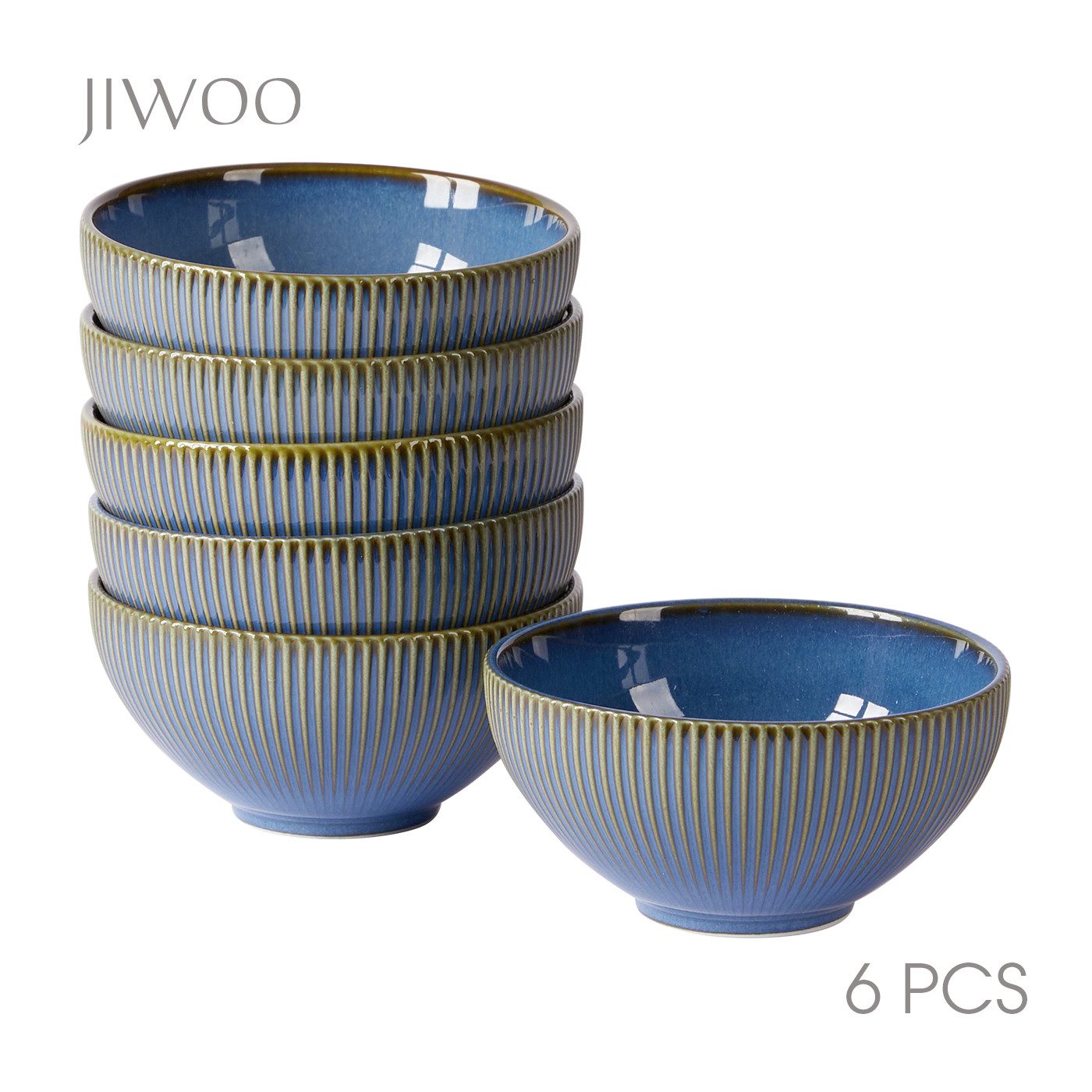 JIWOO Müslischale 6er Ø11,8cm, Frühstückschalen Eisschale Dessertschalen Obstschale, Keramik, (Schaleset, 6-tlg), Hochwertiges Schalen Blau Mikrowellenofen Spülmaschine Ø11.7cm