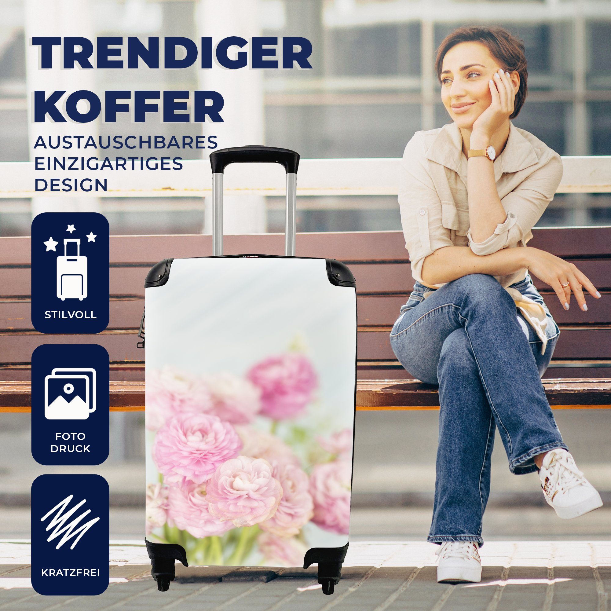 Handgepäck MuchoWow Trolley, mit Reisetasche Butterblumen Frühling, Reisekoffer Handgepäckkoffer Hellrosa Ferien, im rollen, 4 für Rollen,