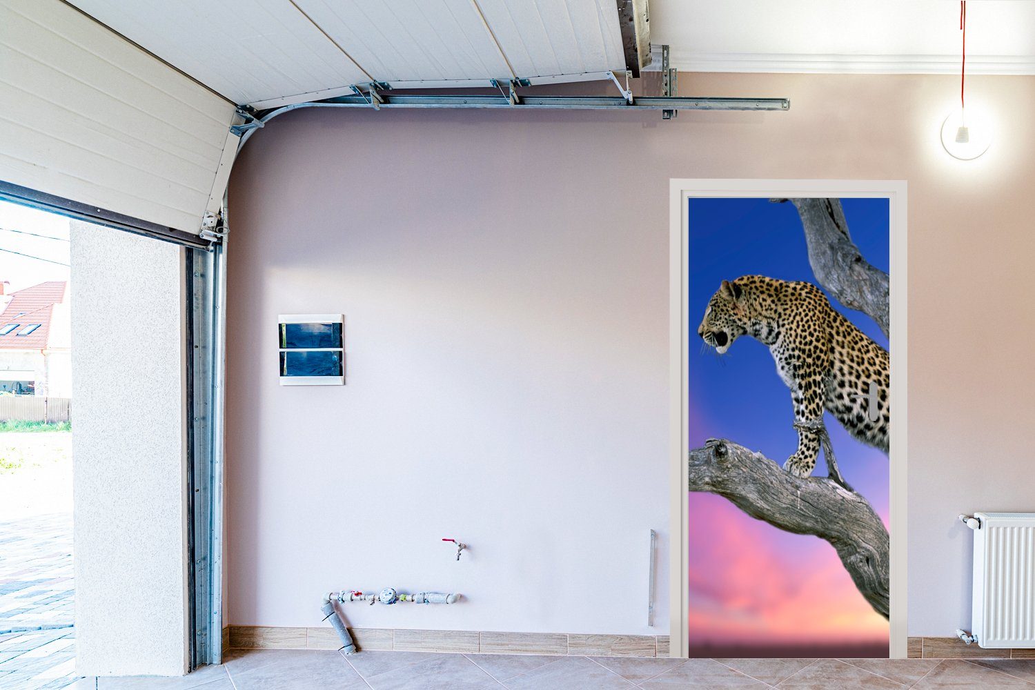 (1 - St), - 75x205 Leopard Türtapete cm Zweig, Türaufkleber, für Tür, Fototapete MuchoWow Baum Matt, bedruckt,