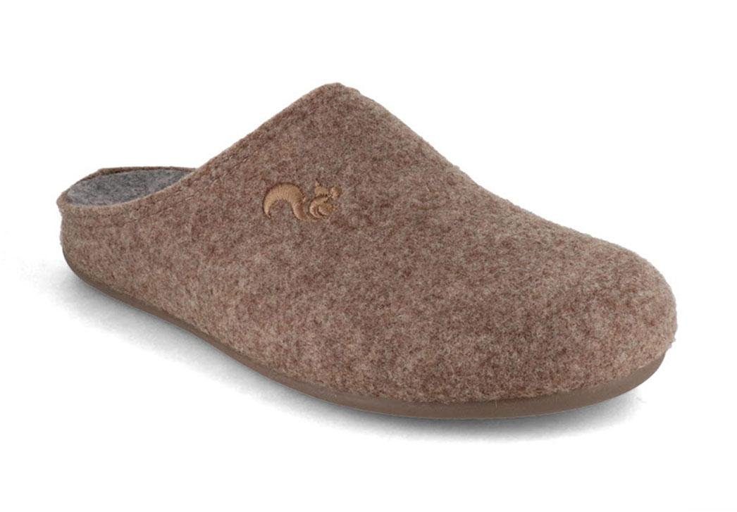 Damen Filzpantoffeln für Einlagen, beige-ceniza, wechselfußbett, vegan Hausschuh
