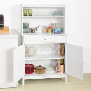 SoBuy Küchenregal FSB26, Küchenschrank mit Schublade und 2 Türen Küchenregal Sideboard mit 4 Ablagen Buffetschrank Mikrowellenschrank Beistellschrank weiß