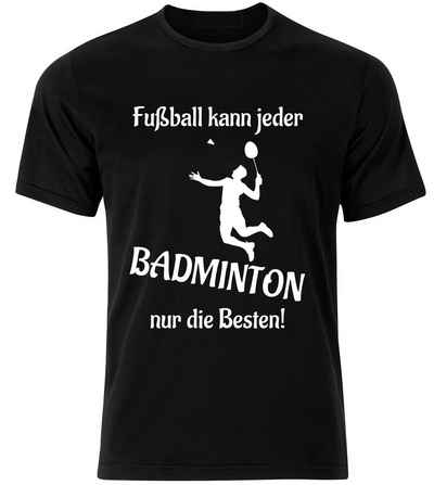Wandtattoodesign T-Shirt Shirt mit Badminton Spruch Druck Herrengröße, Fun Shirt, Farbe schwarz