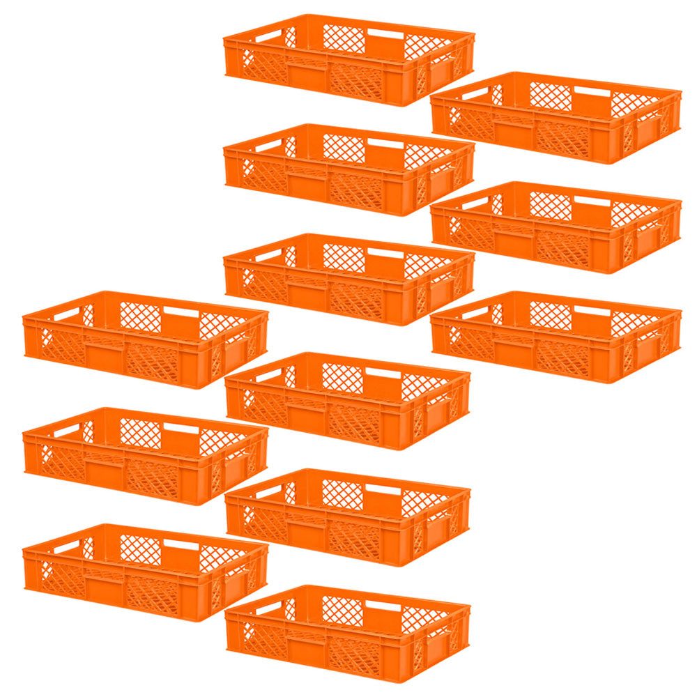 BRB-Lagertechnik Stapelbox 12x Eurobehälter/Bäckerkiste durchbrochen, LxBxH 600x400x150 mm, Stoßfest, robust und formstabil