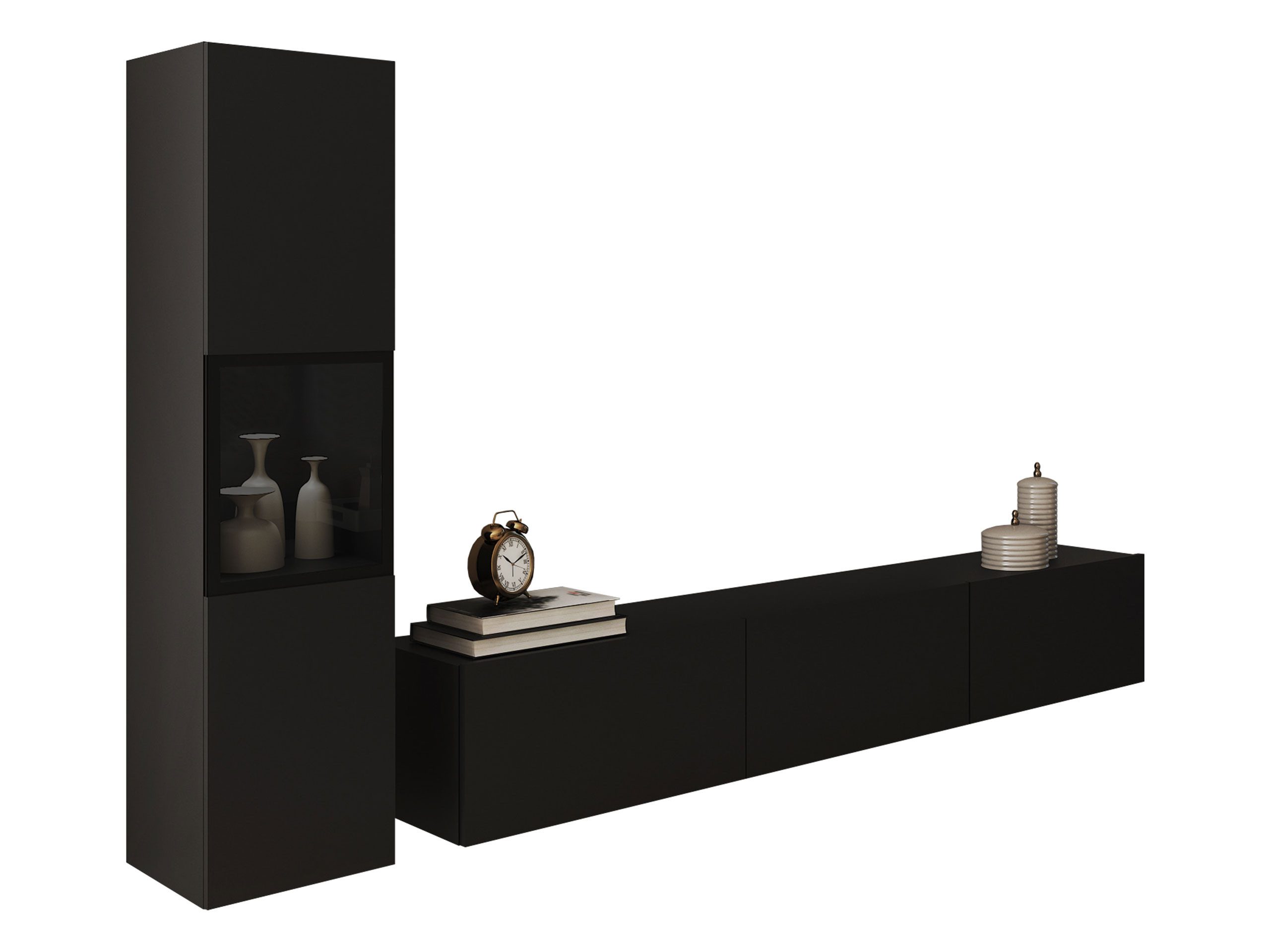 MIRJAN24 Wohnwand Berlin I, (2er-Set, Vitrine, TV-Lowboard), Beleuchtung als Option